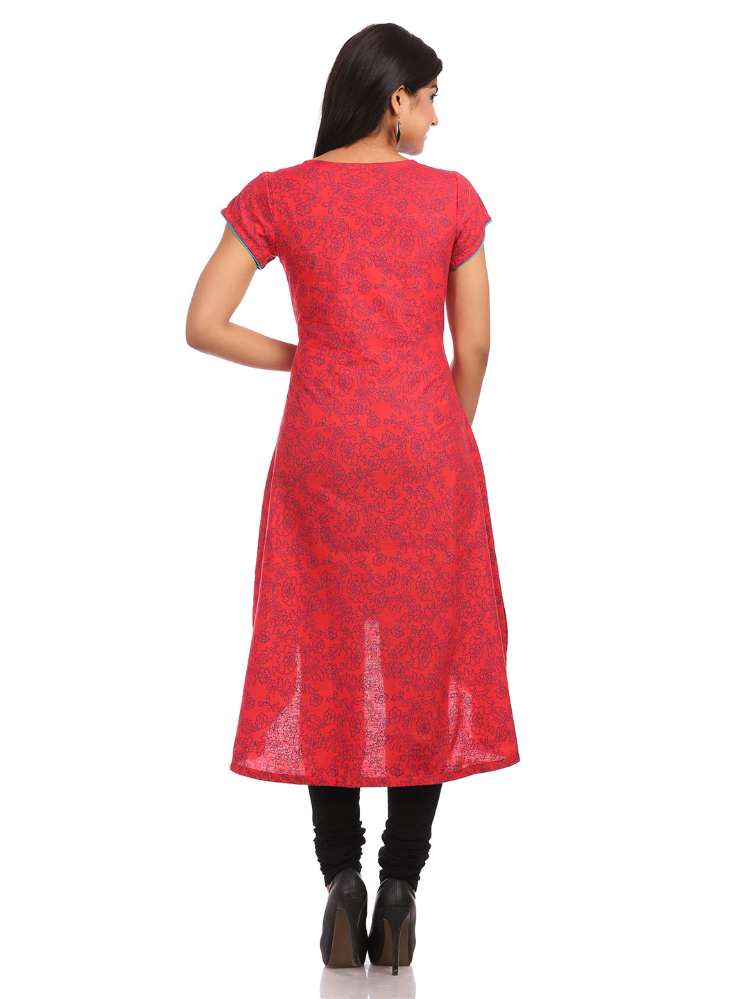 Red Asymmetric Cotton Kurta image number 1