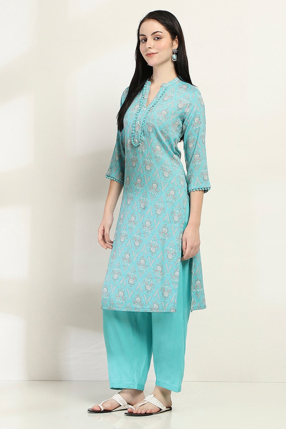 Green Viscose Straight SET image number 3