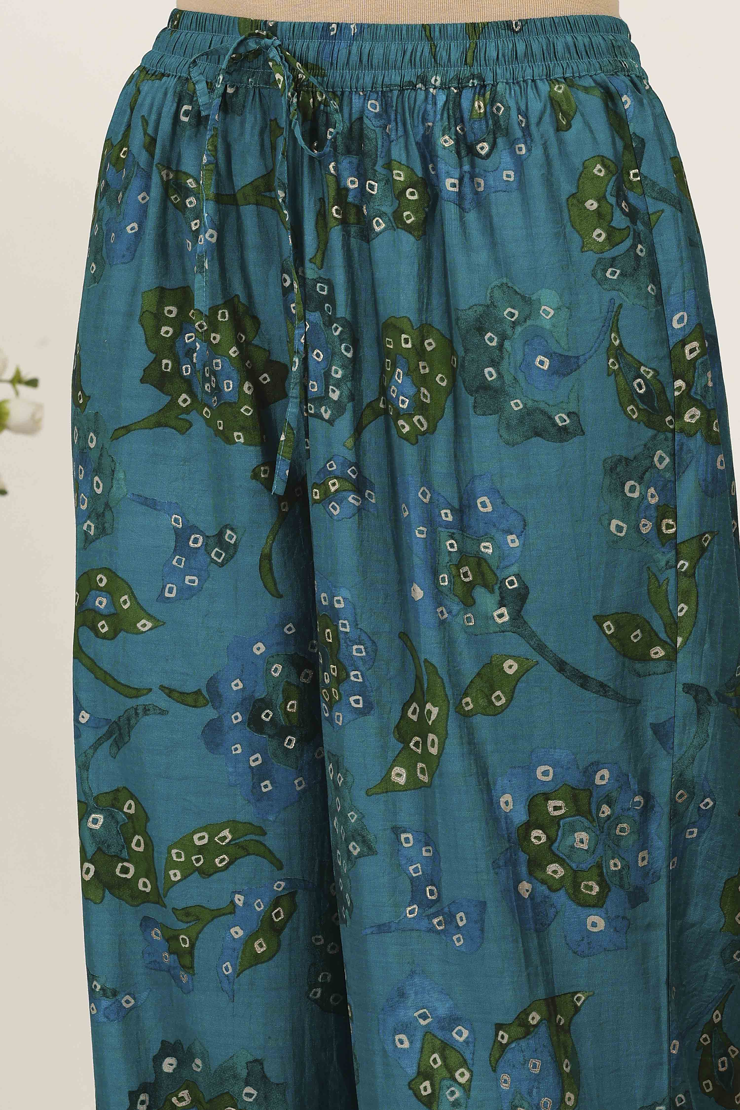 Green Viscose Polyester Viscose Rayon Kurta Pants Set image number 2