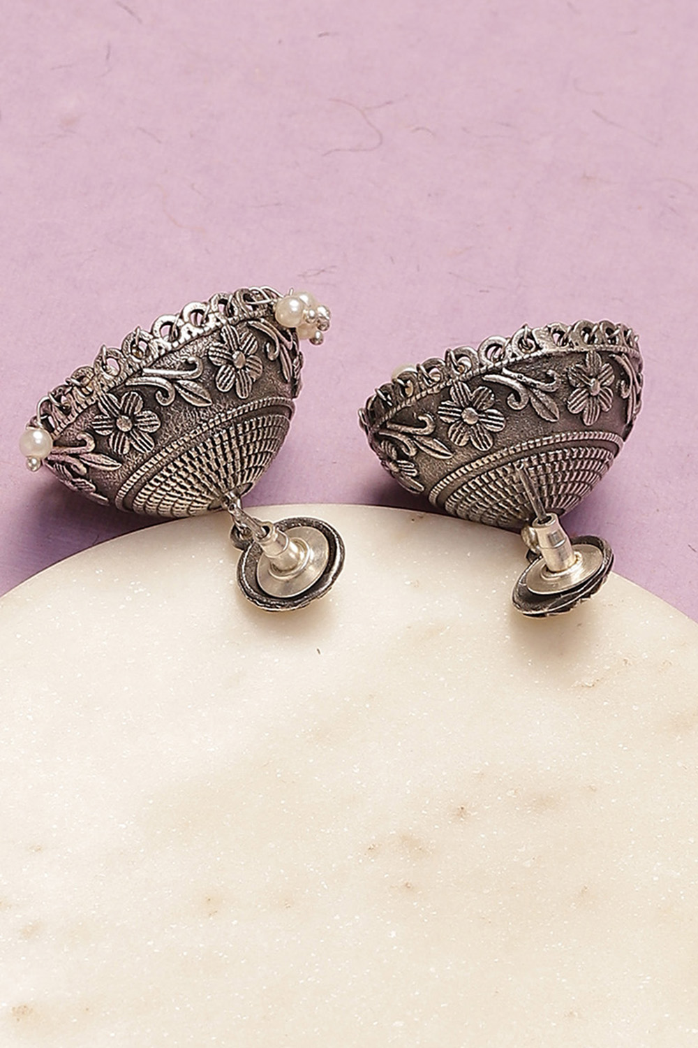 Silver Oxidised Brass Based Jhumkas image number 2