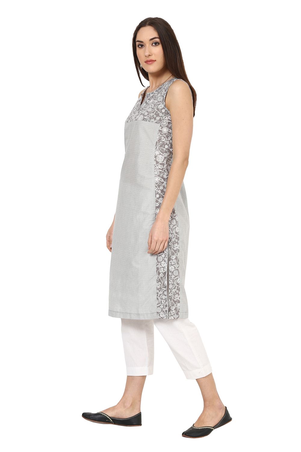 Grey Straight Cotton Kurta image number 4
