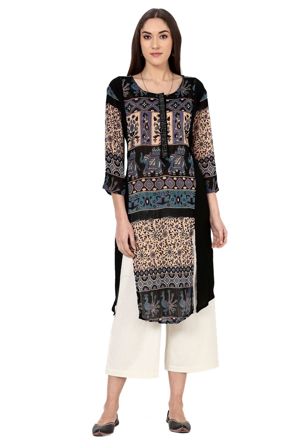 Black Straight Viscose Rayon Kurta image number 0