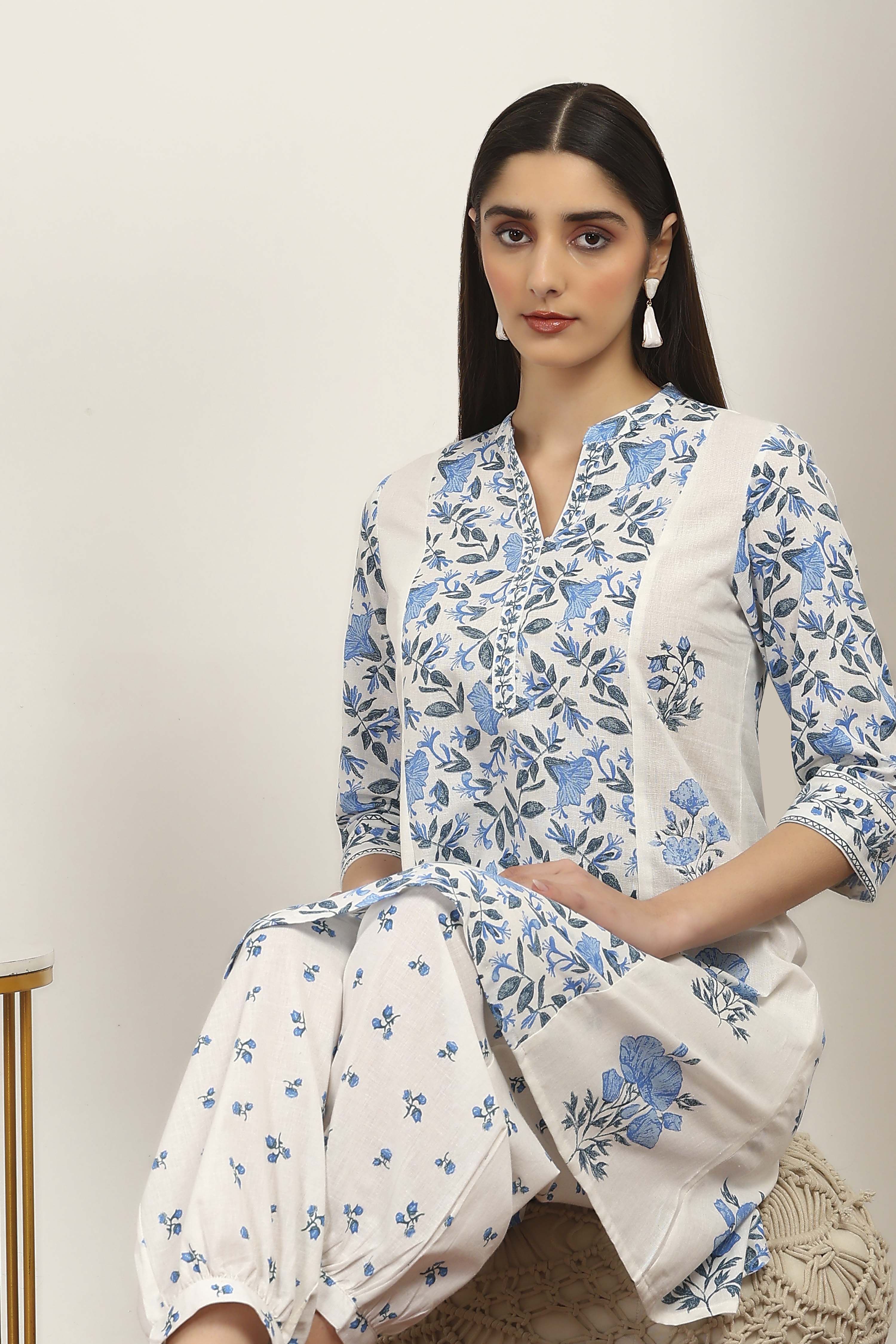 Blue Cotton Blend Cotton Flex Kurta Pants Set image number 6