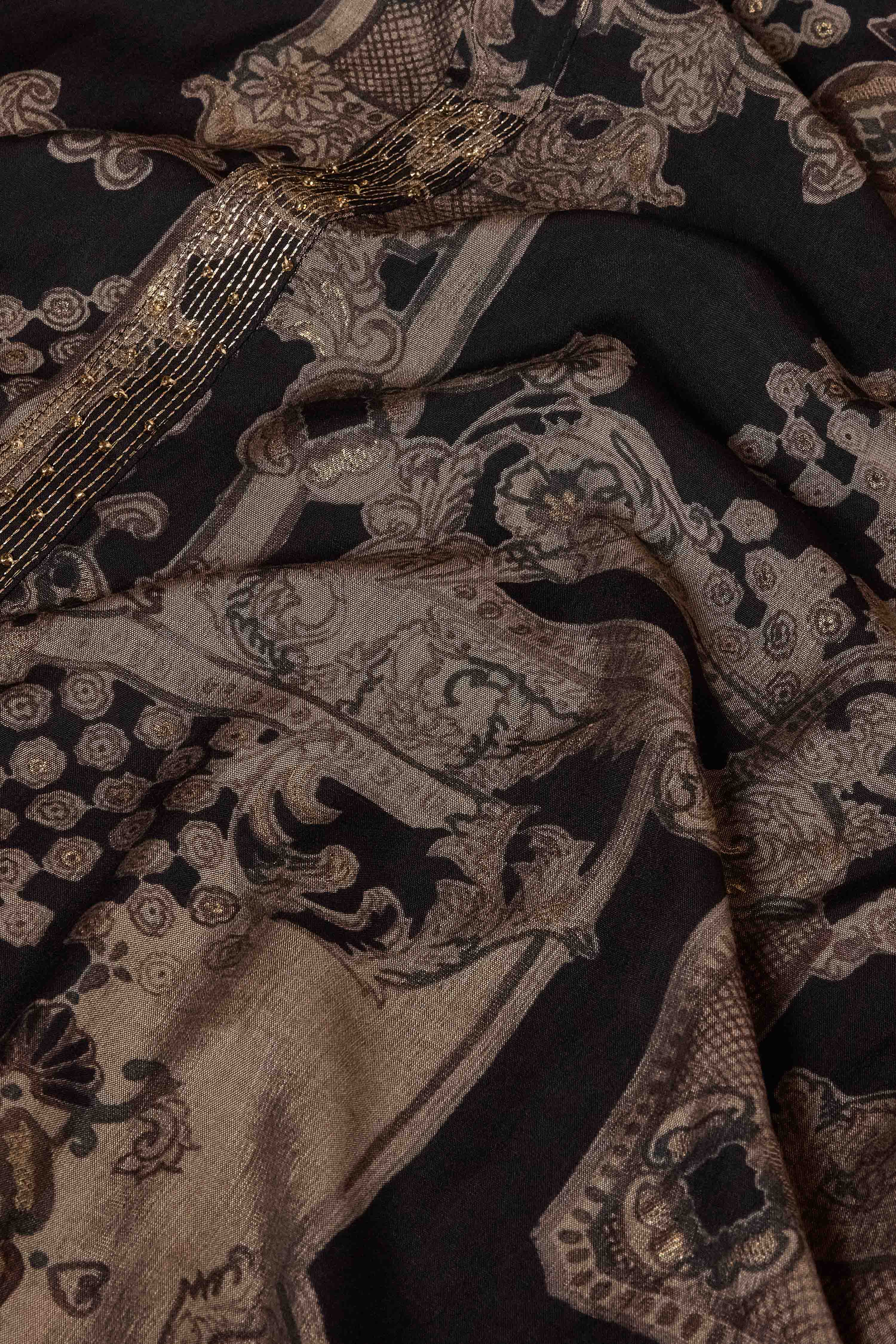 Black Viscose Blend Straight Printed Kurta Pants Set image number 3