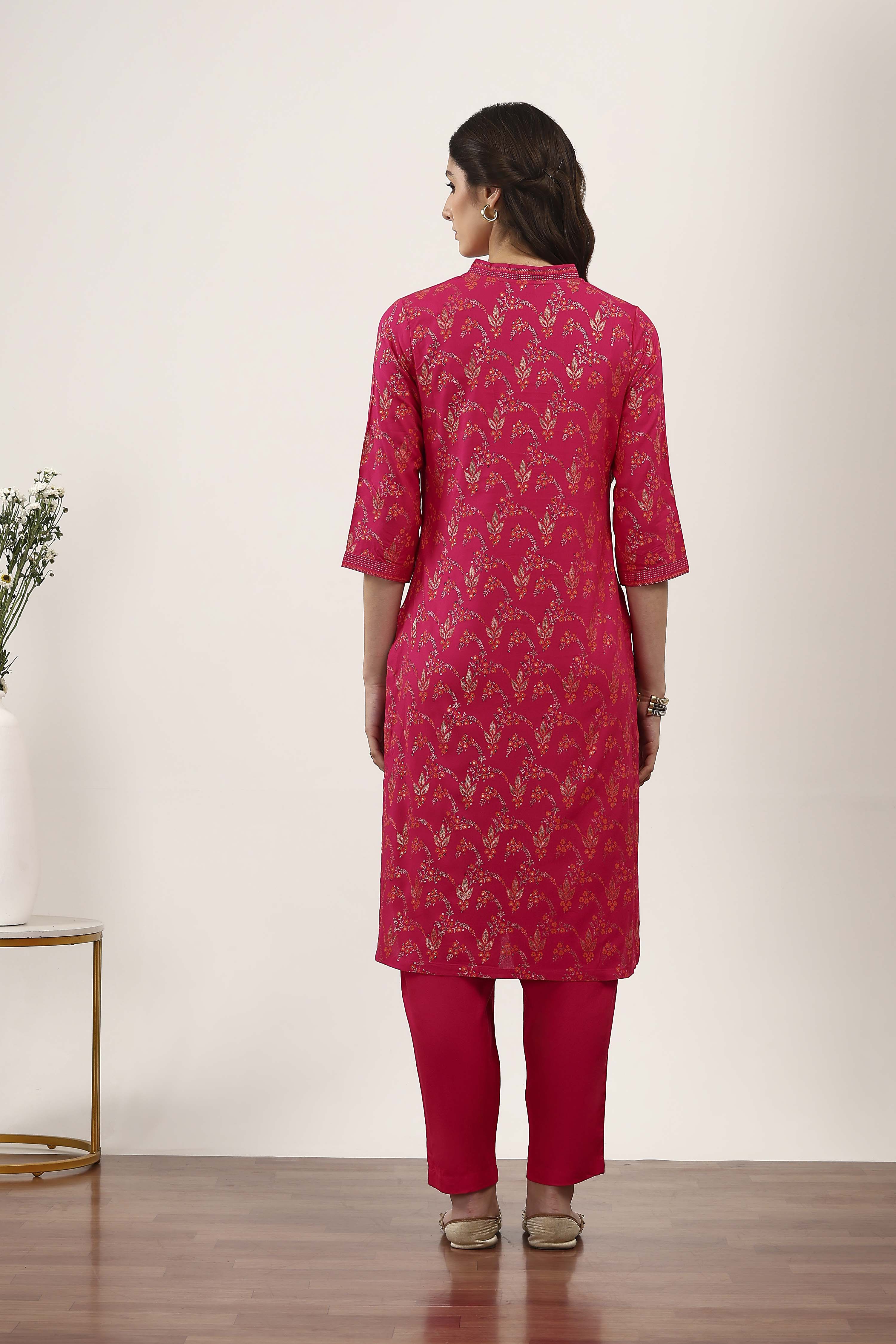 Pink Viscose Rayon Kurta Pants Set image number 4