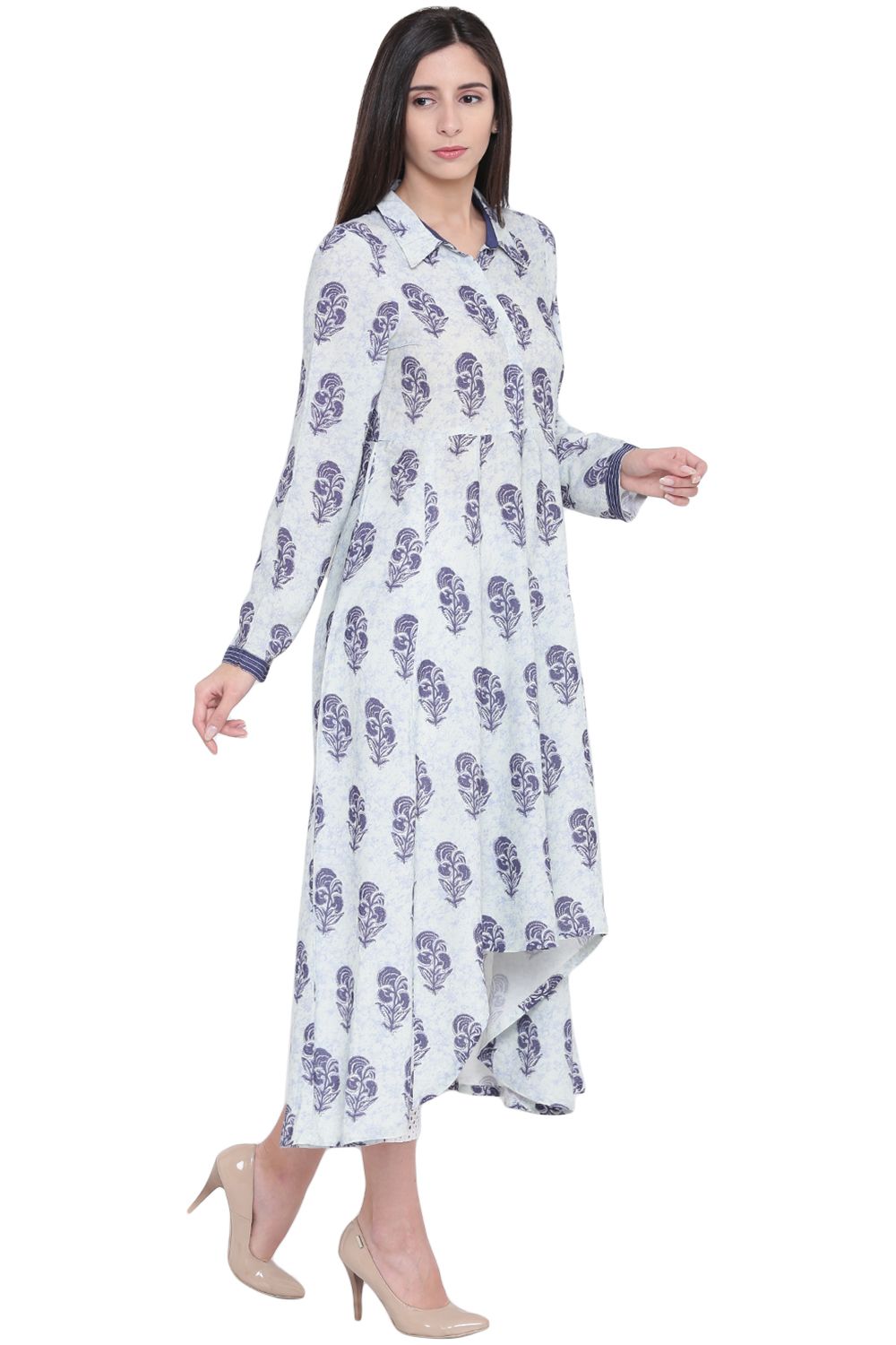 Indigo Rayon Asymmetric Kurta image number 3
