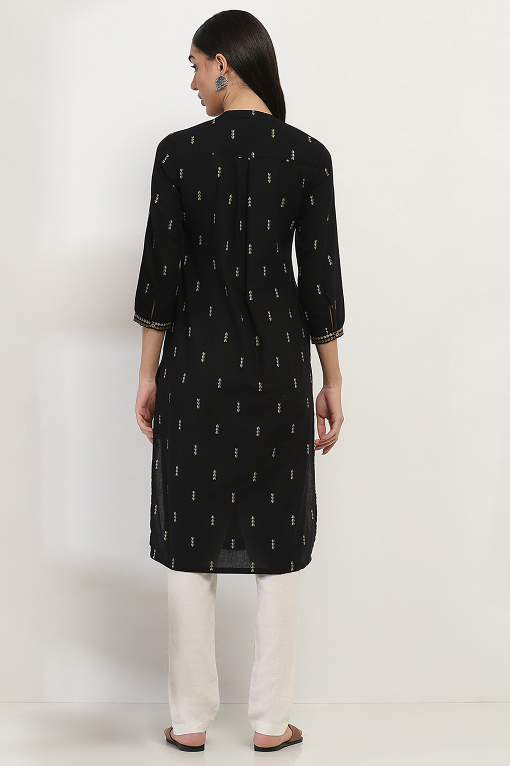 Black Cotton Straight Kurta image number 3