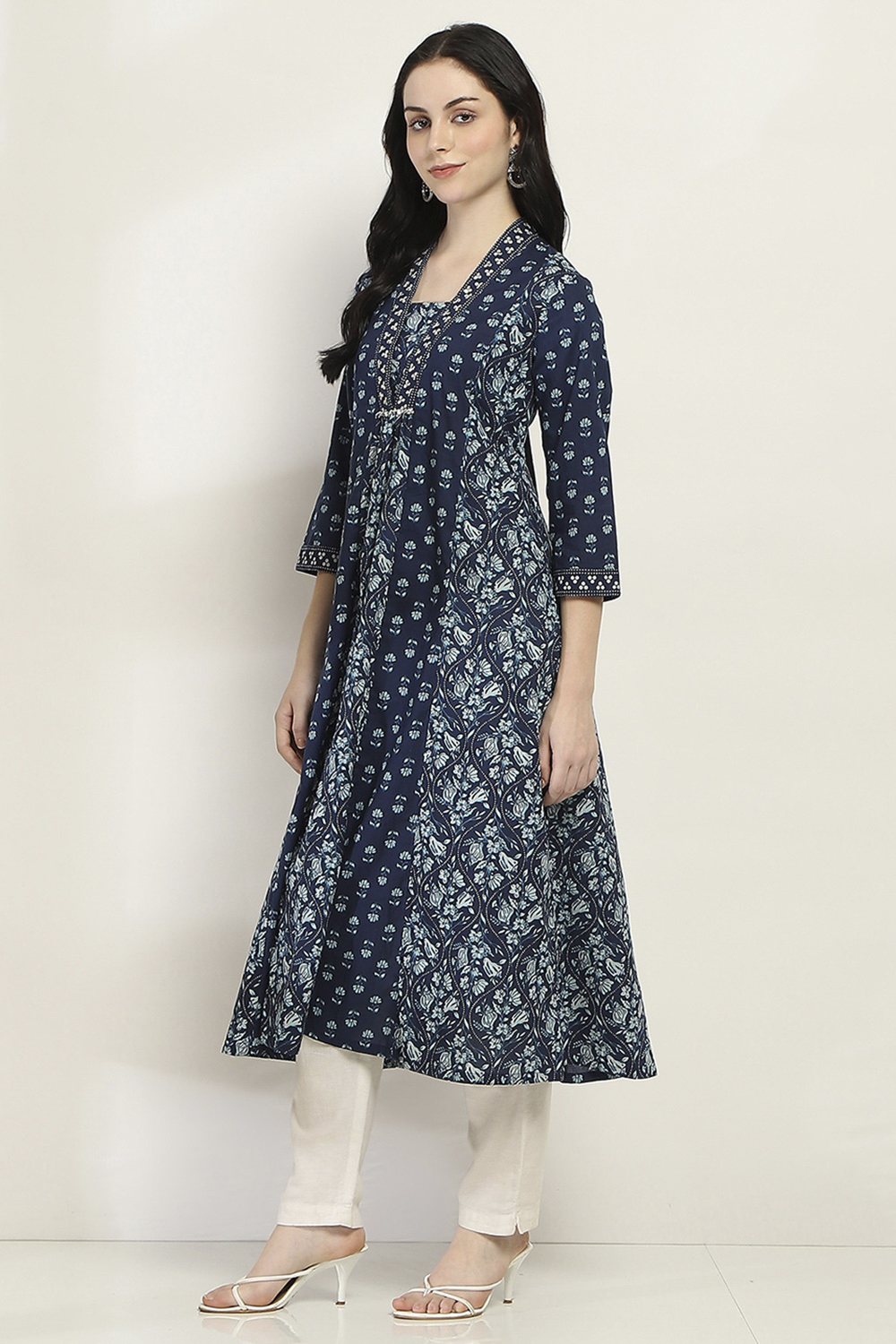 Indigo Cotton A-Line Kurta image number 2
