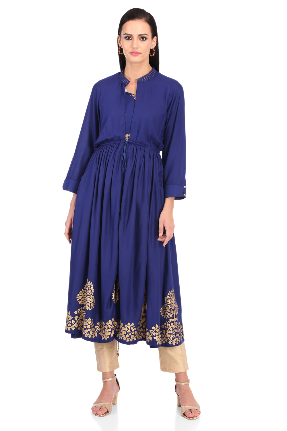 Blue Front Open Viscose Rayon Kurta image number 0