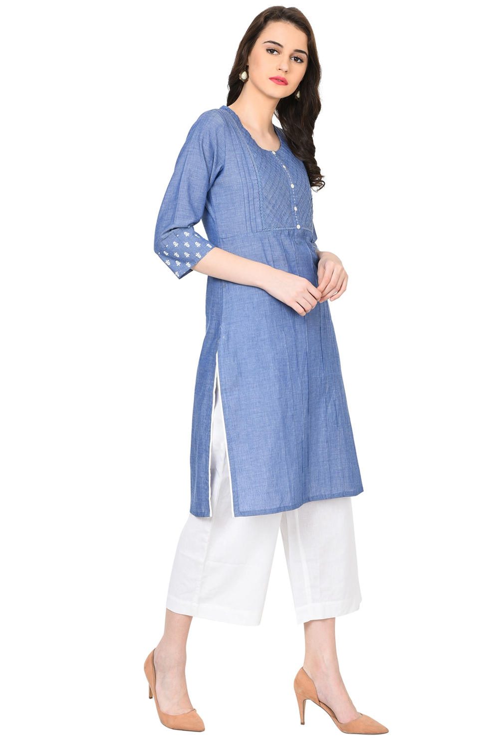 Blue Straight Chambray Kurta image number 2