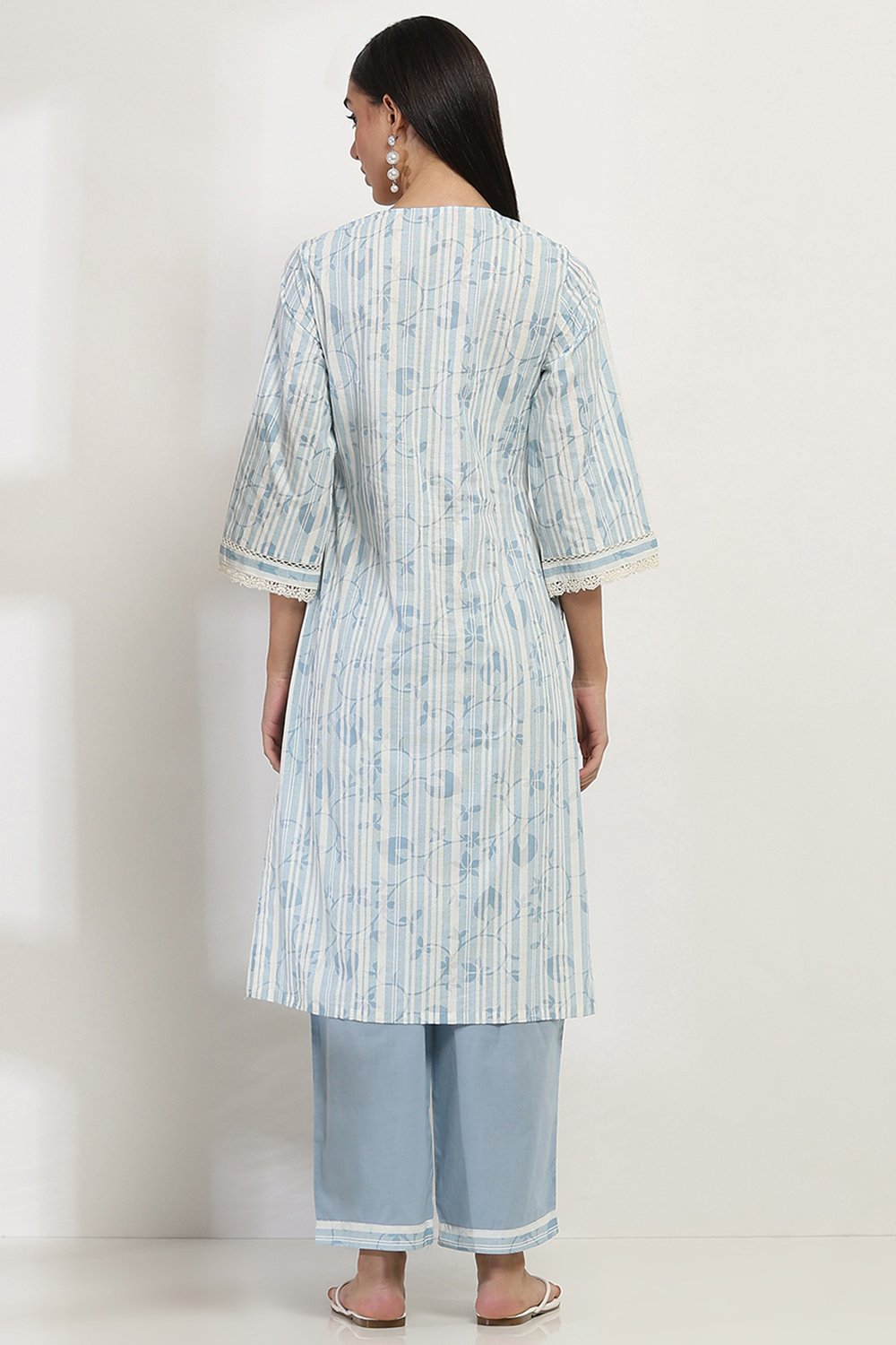 Blue Cotton Straight Set image number 4