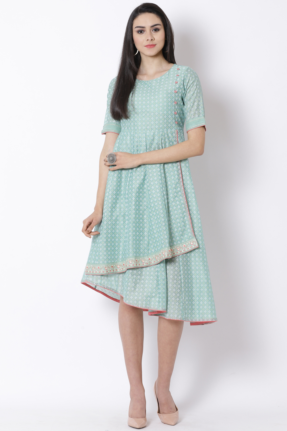 Green Art Silk Kalidar Dress image number 5