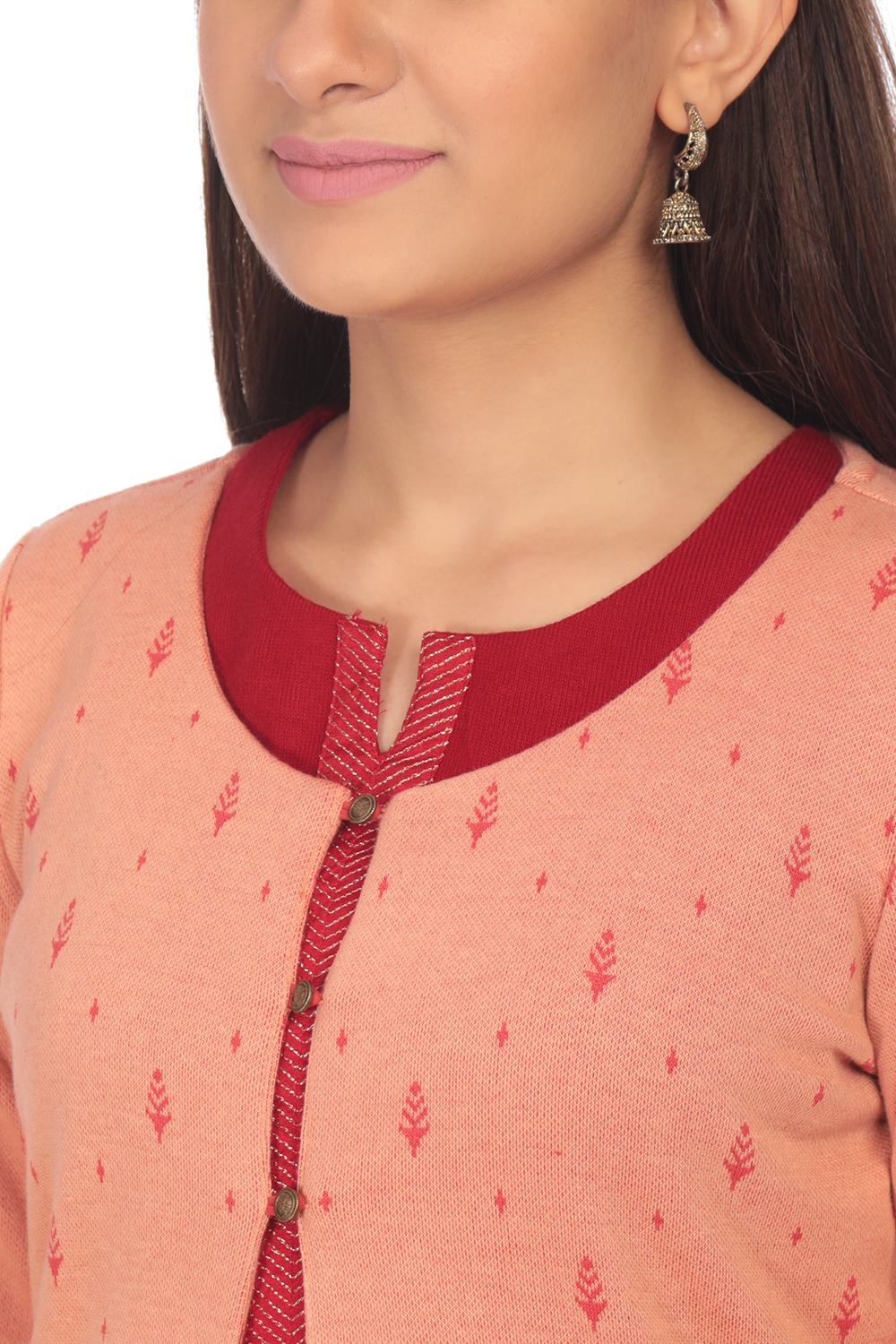 Peach Straight Poly Cotton Kurta image number 1