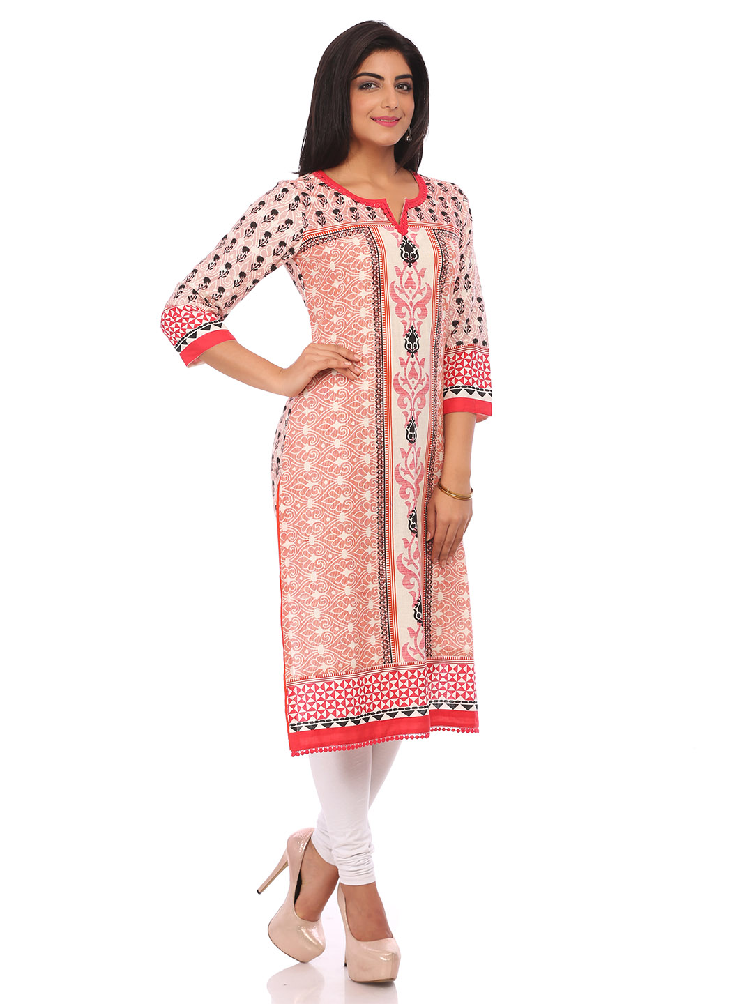 Beige Cotton Straight Kurta image number 2