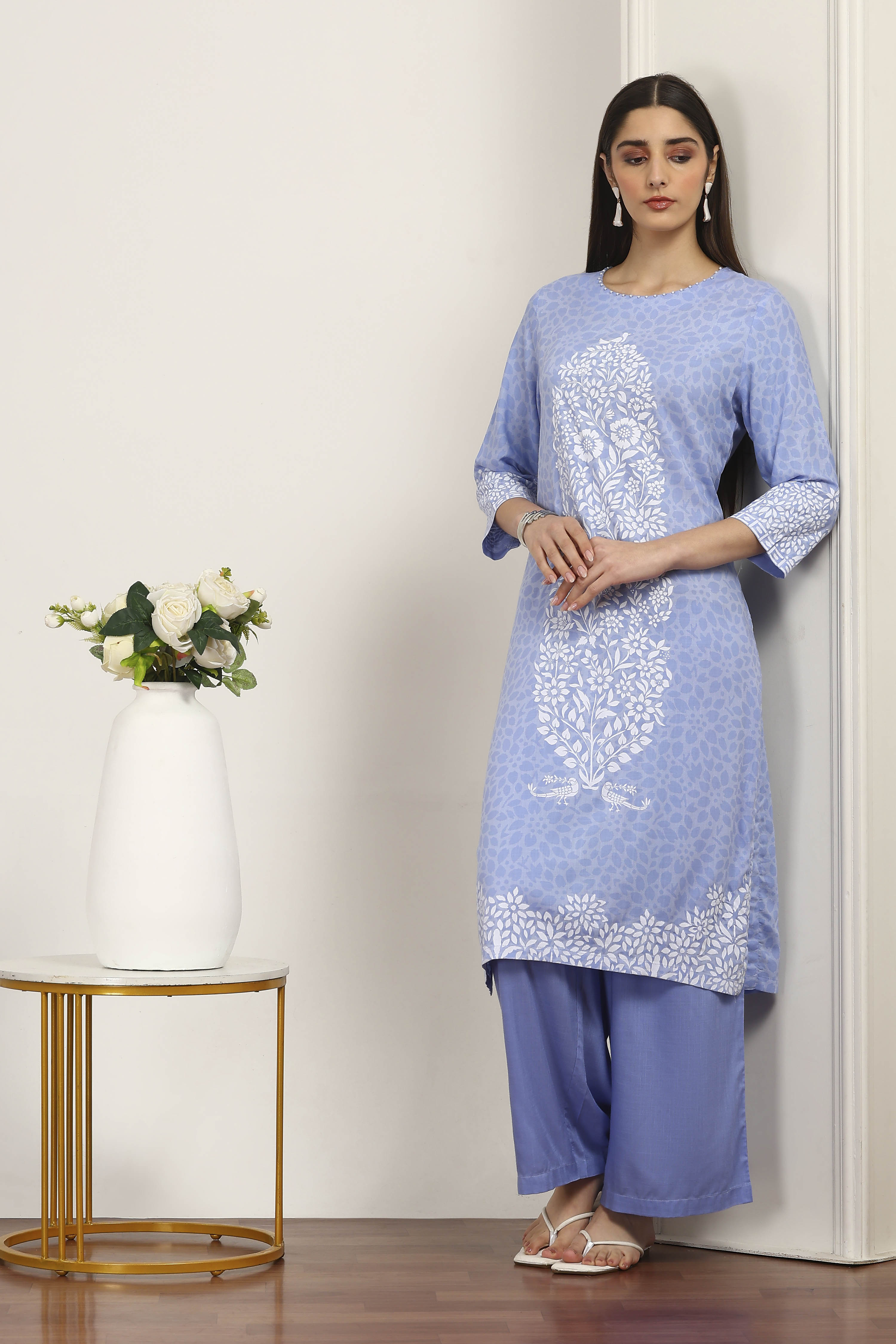 Blue Rayon Viscose Rayon Kurta Pants Set image number 0