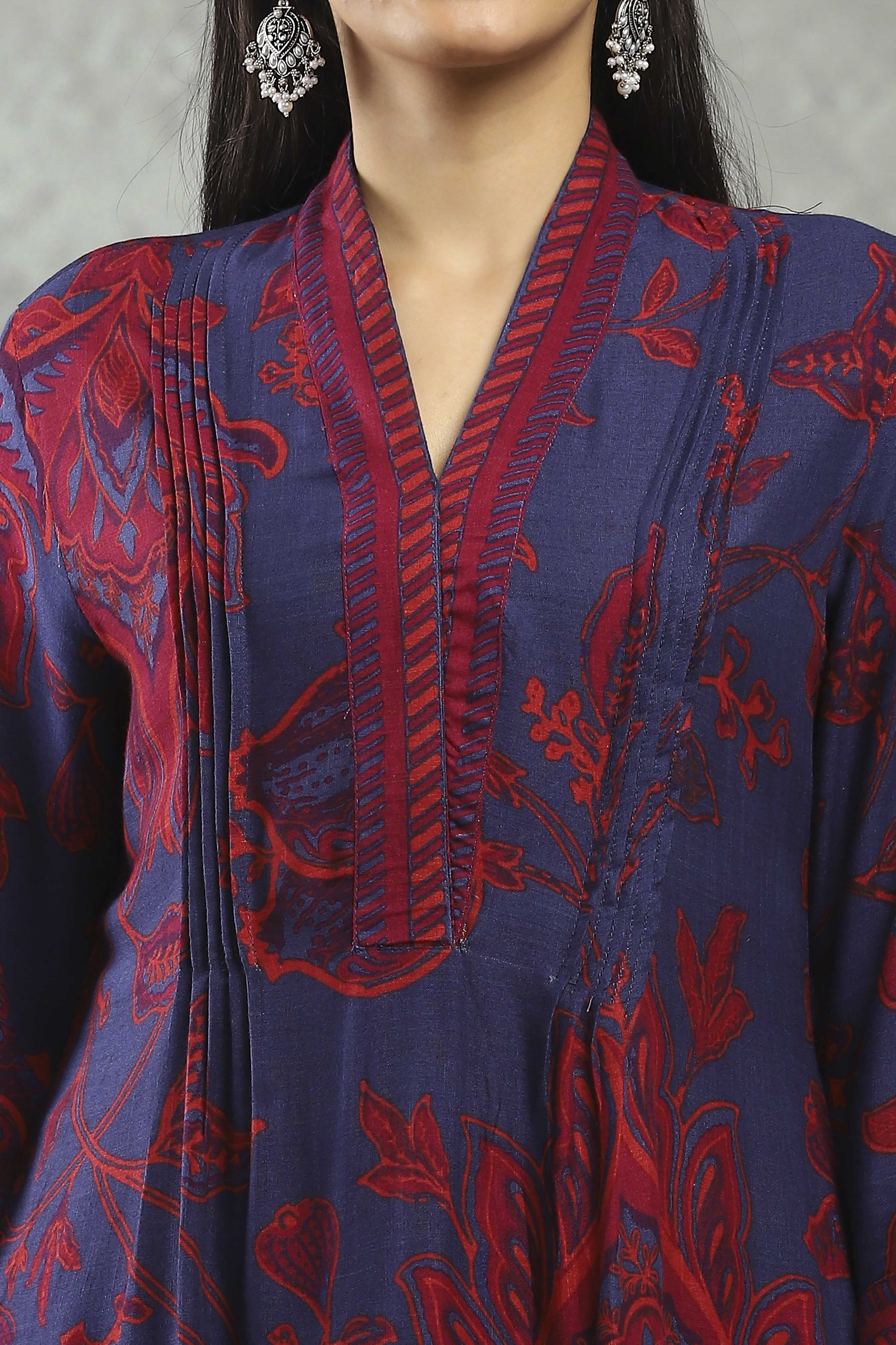 Blue Viscose Rayon Printed Straight Kurta image number 1