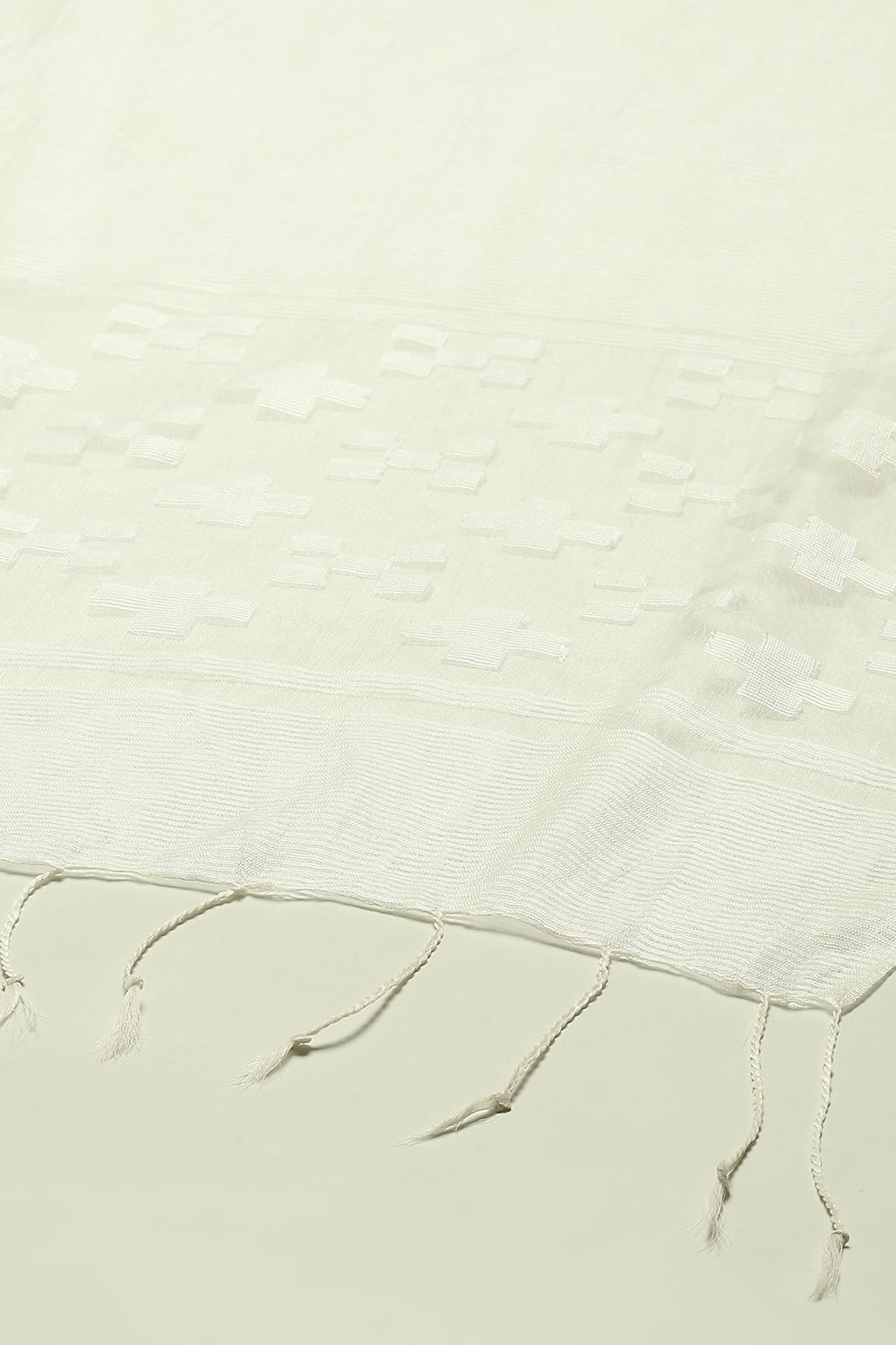 White Poly Georgette Geometric Printed Dupatta image number 1