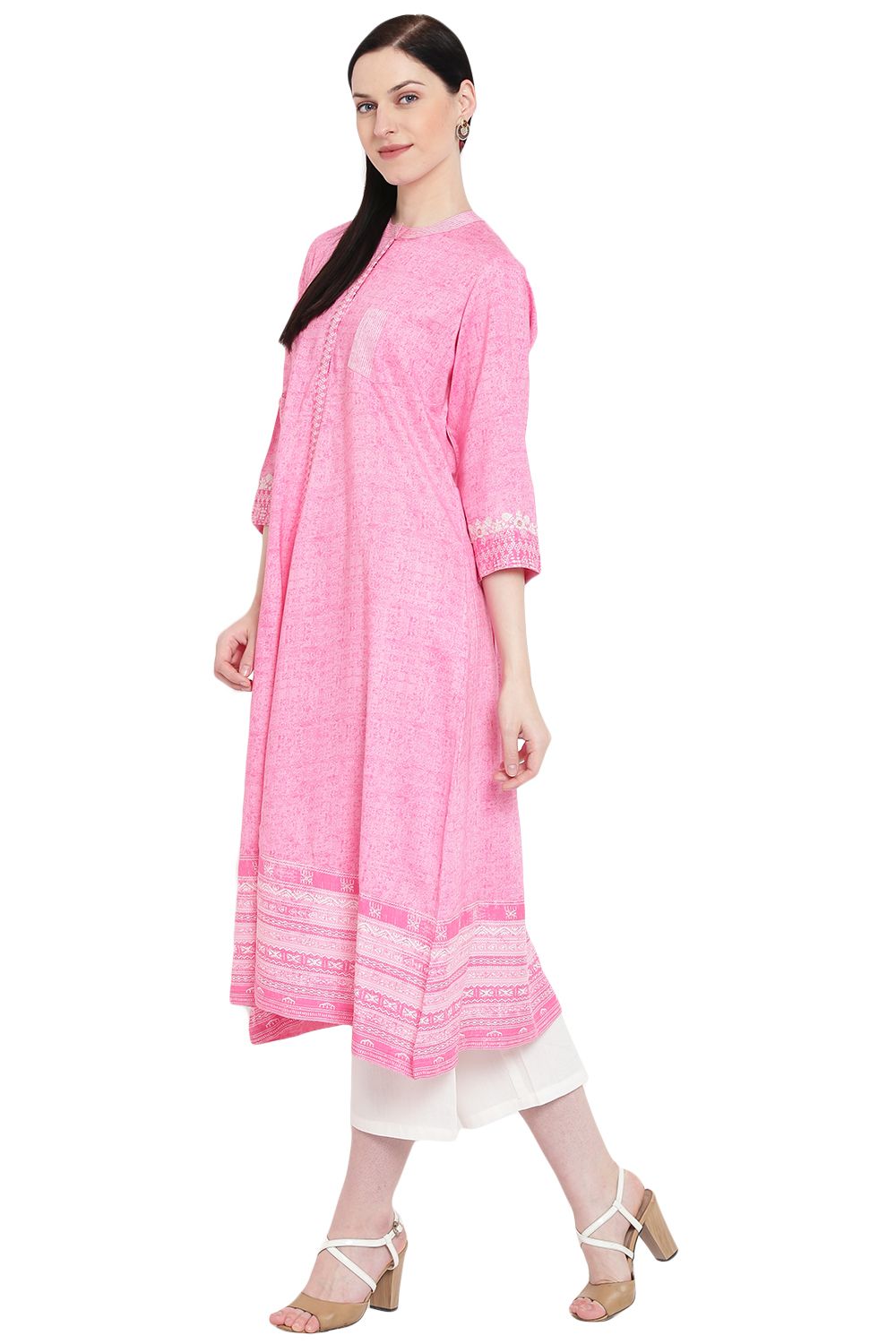 Pink Viscose A-Line Kurta image number 2