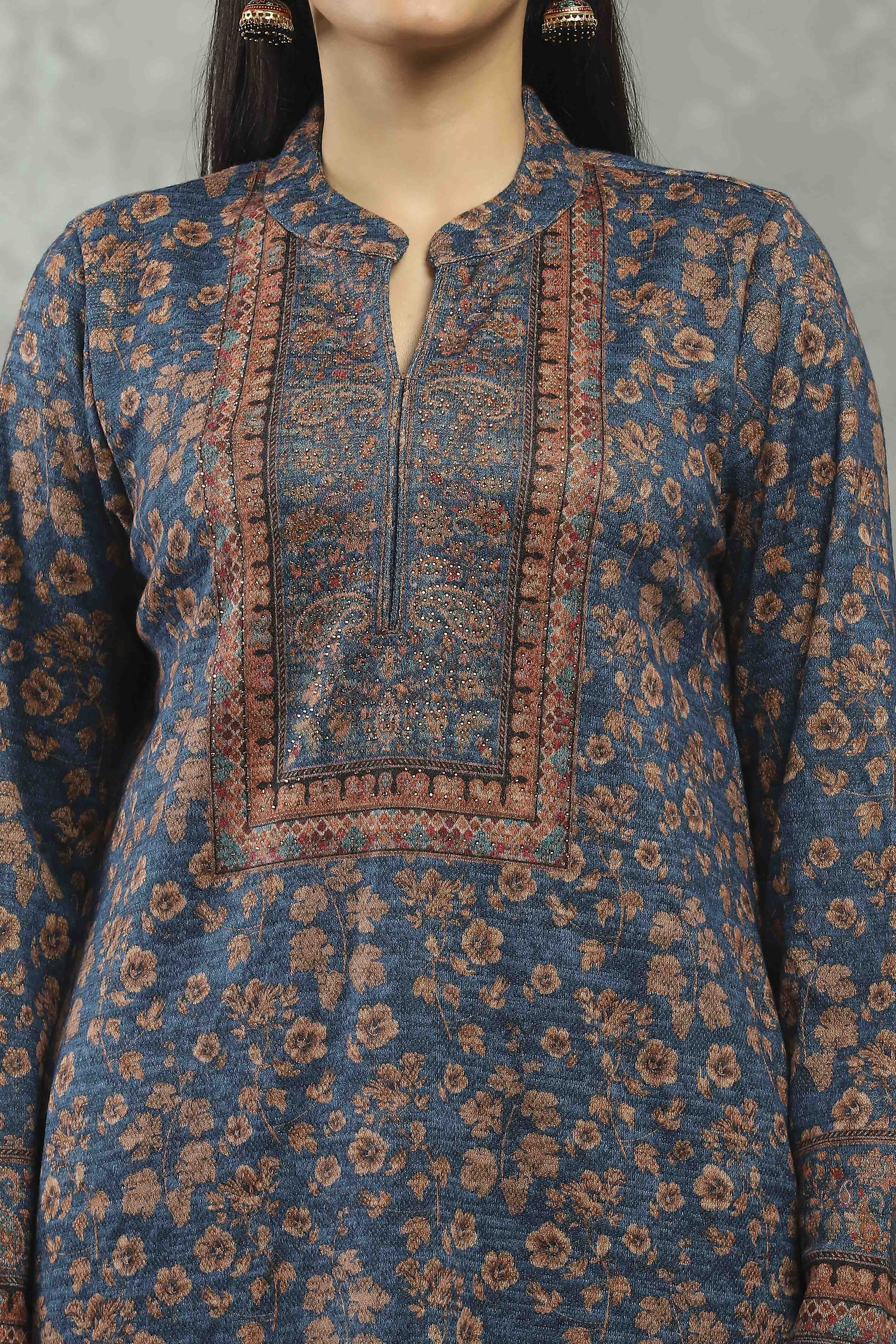 Teal Polyester Printed Straight Suit Set image number 1