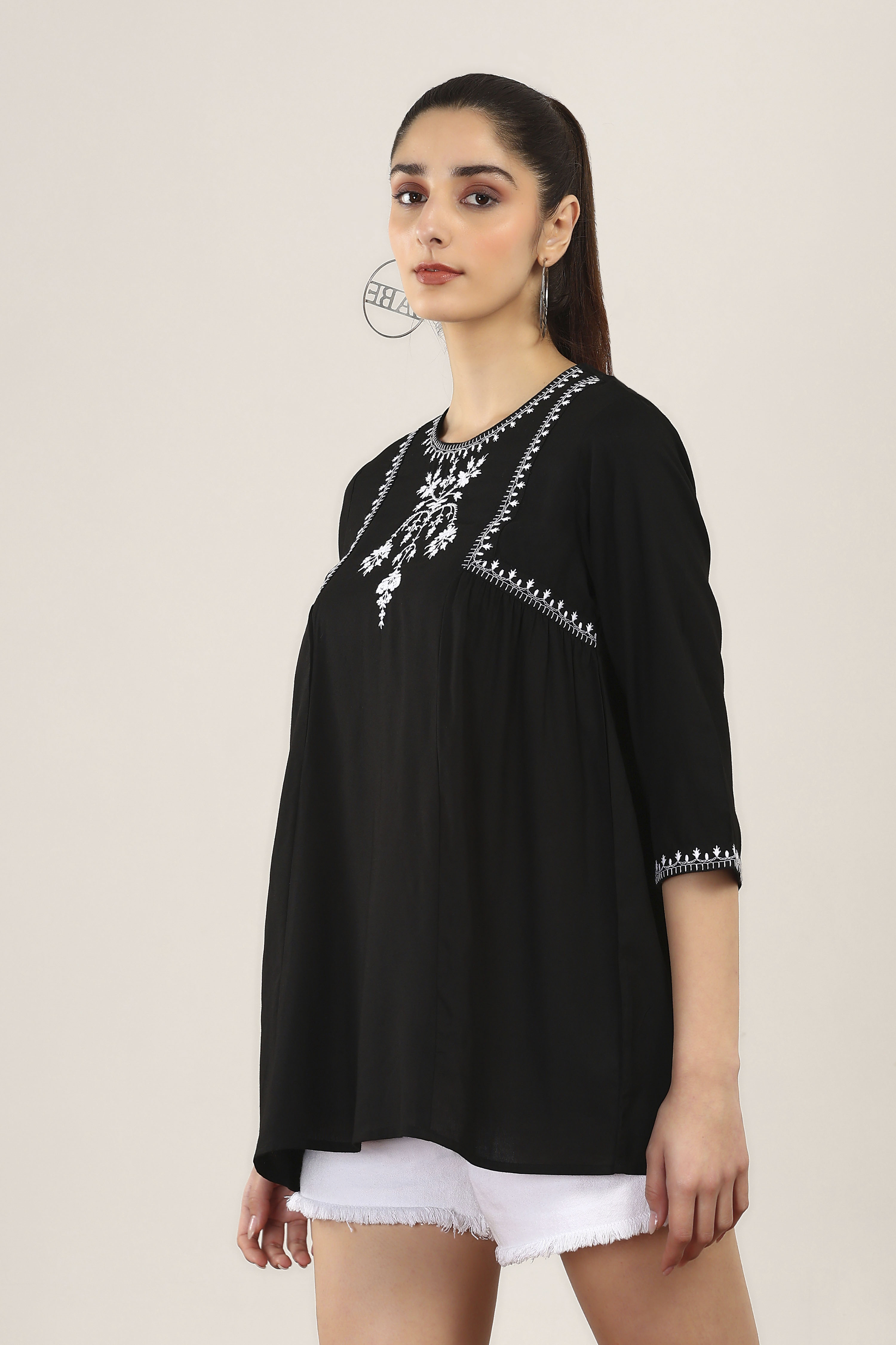 Black Rayon Straight Tops image number 2