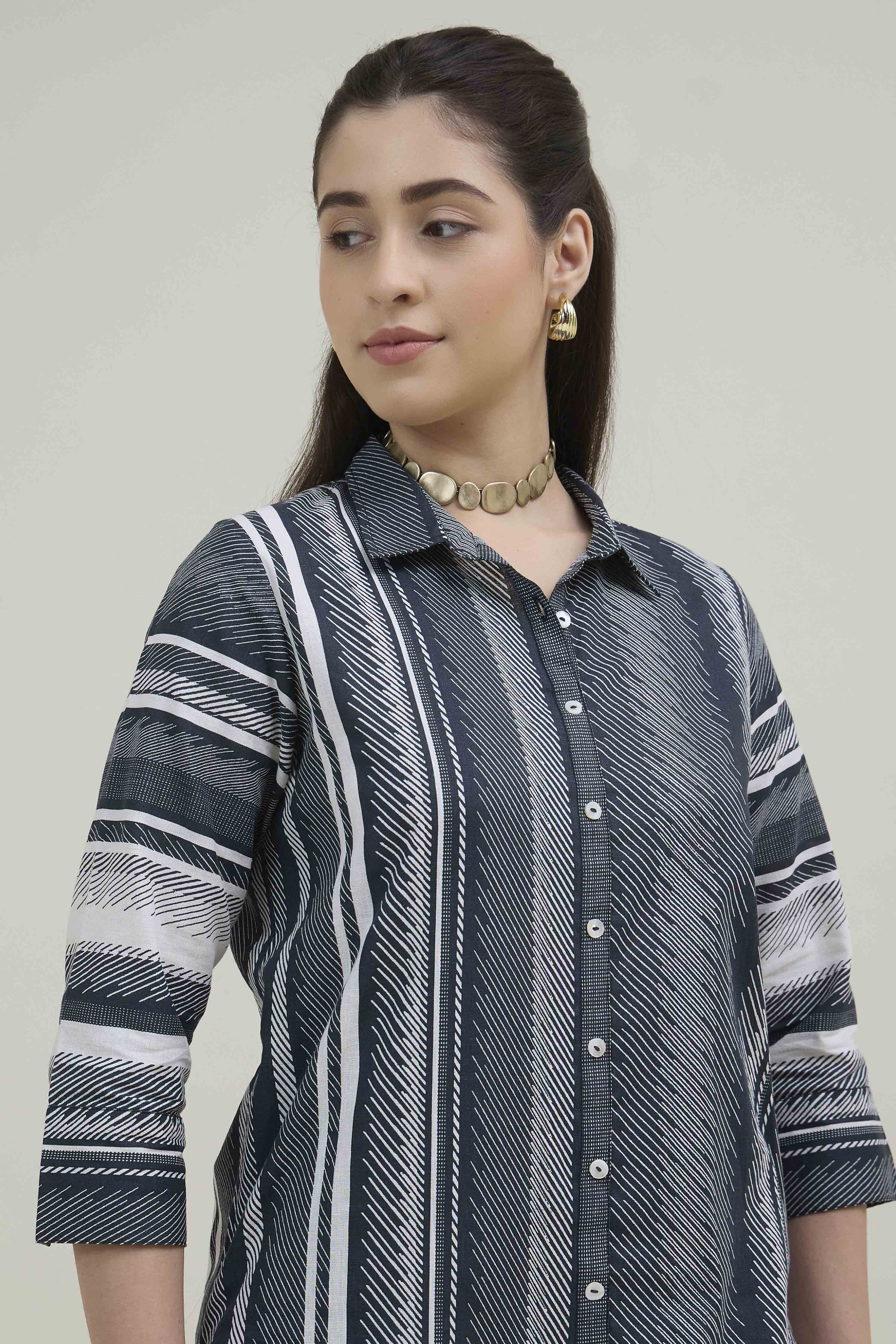 Black White Cotton Flex Straight Printed Kurta image number 6