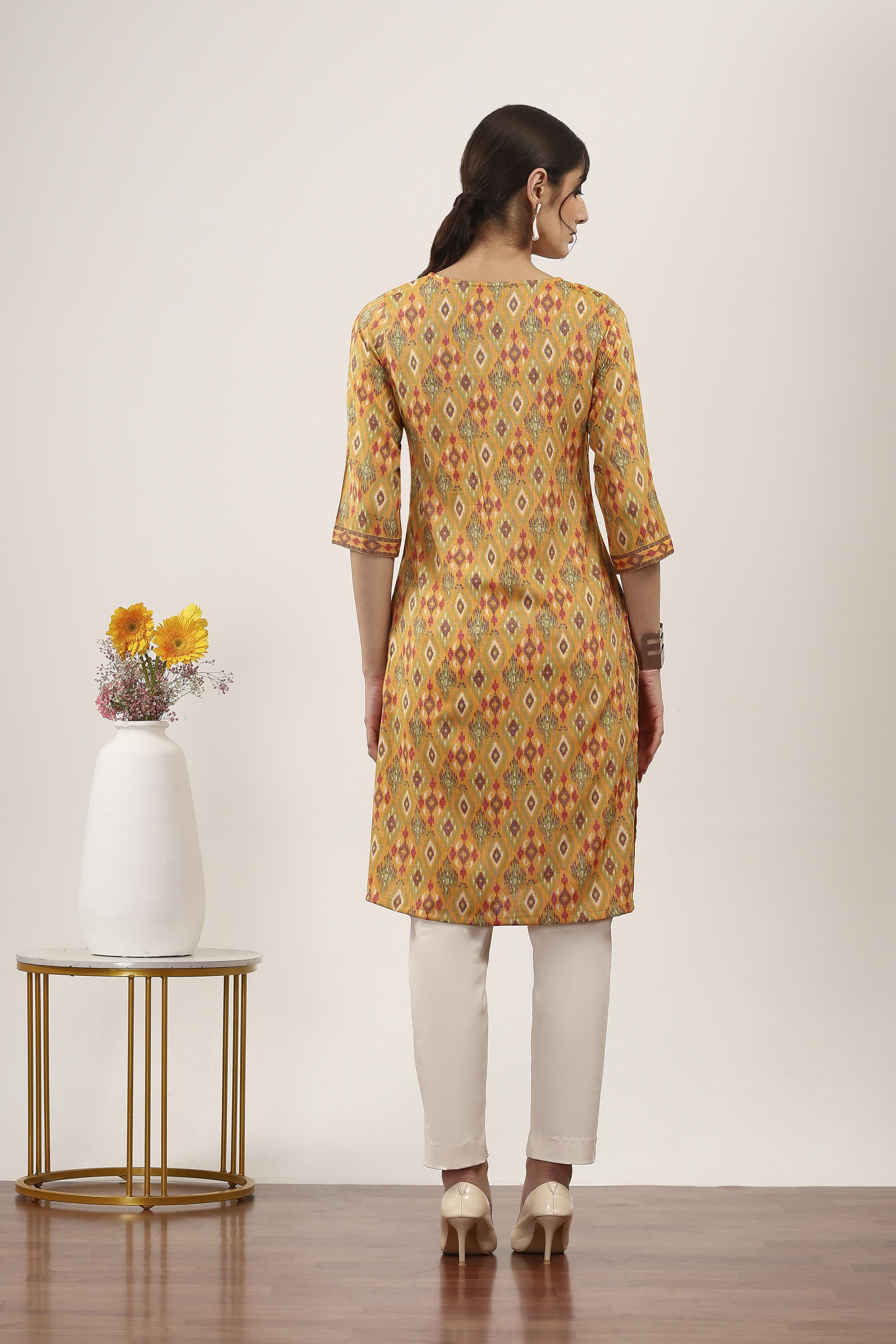 Yellow Viscose Polyester Straight Kurtas image number 3