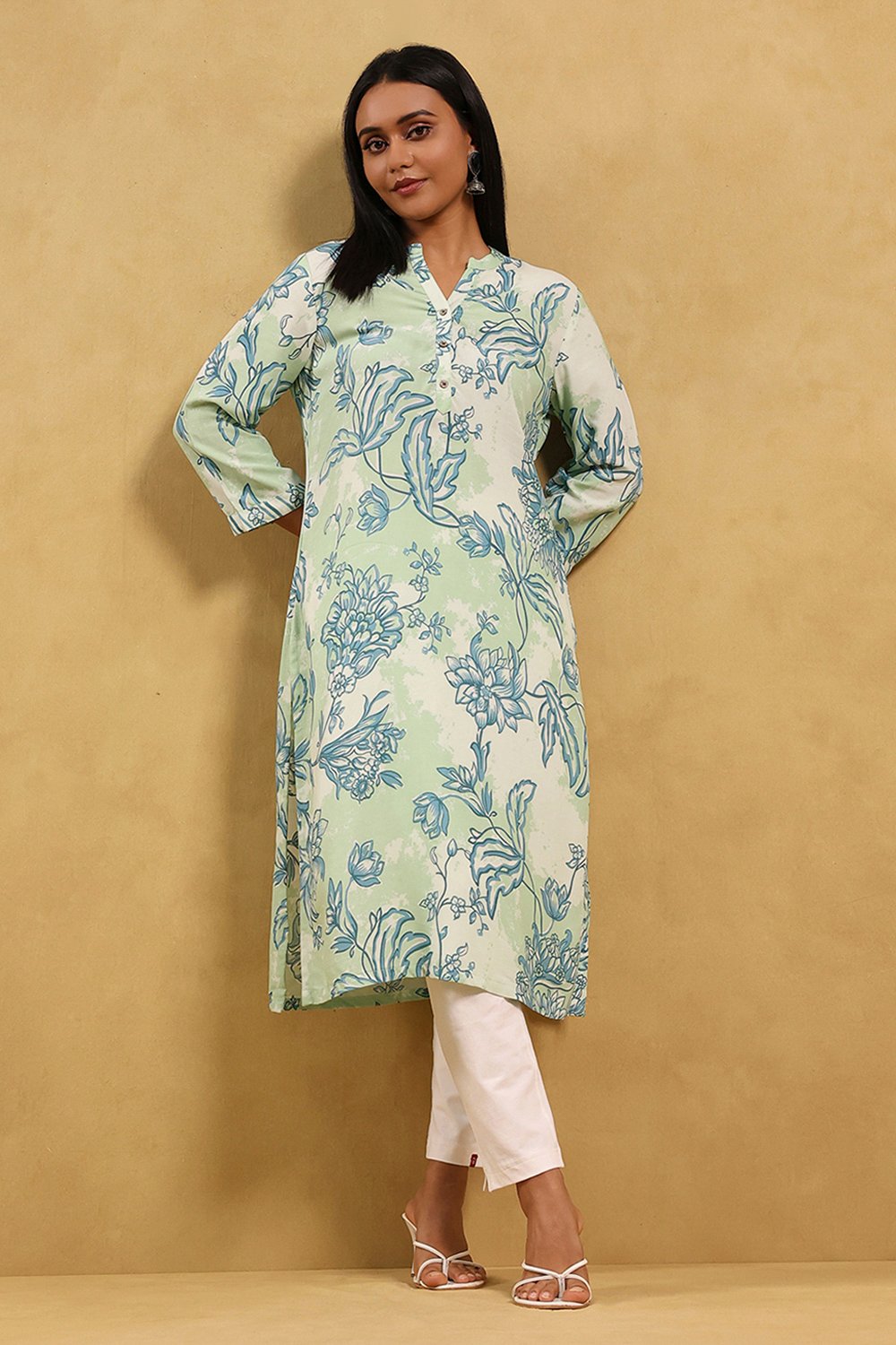 Black Viscose Rayon Printed Straight Kurta image number 0
