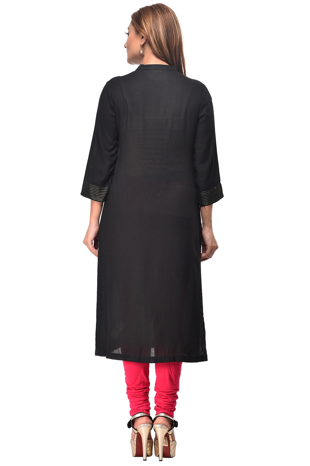 Black Straight Cotton Kurta image number 3