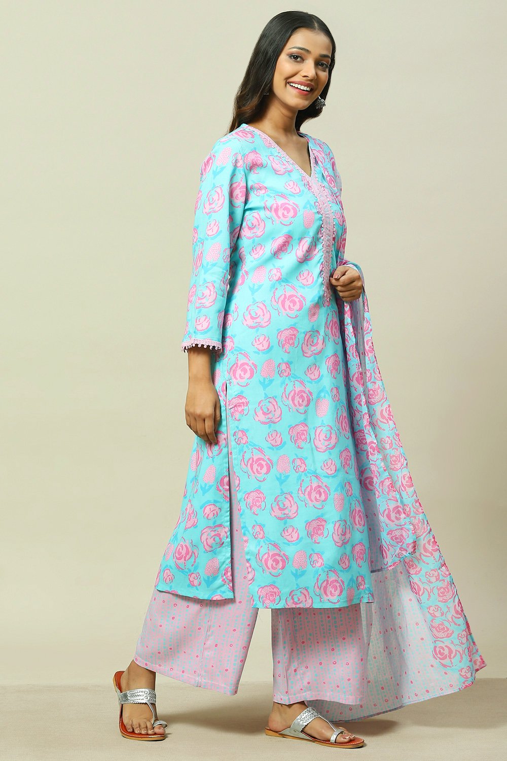 Aqua LIVA Woven Straight Kurta Suit Set image number 6