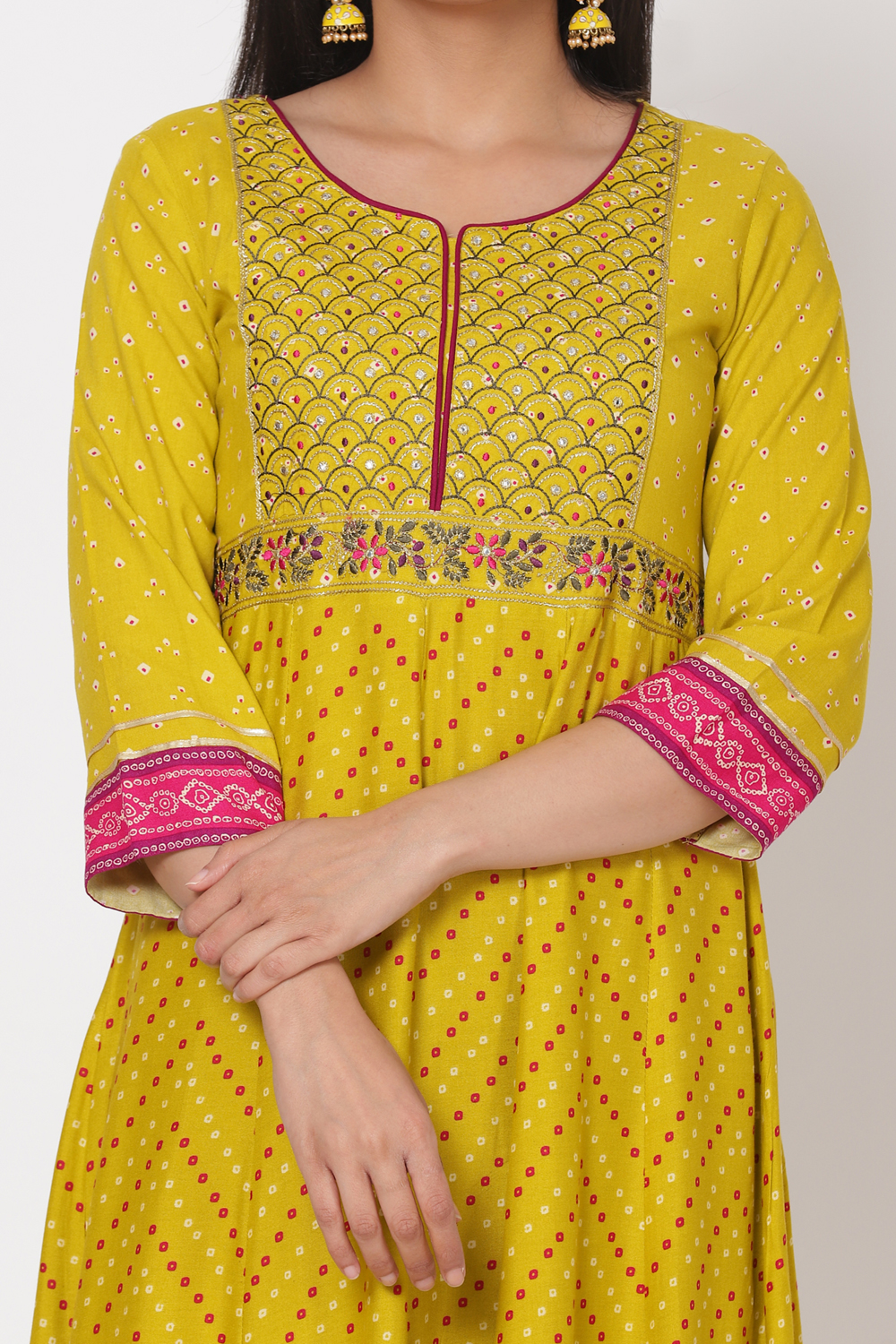 Lime Green Viscose Rayon Kalidar Kurta image number 1