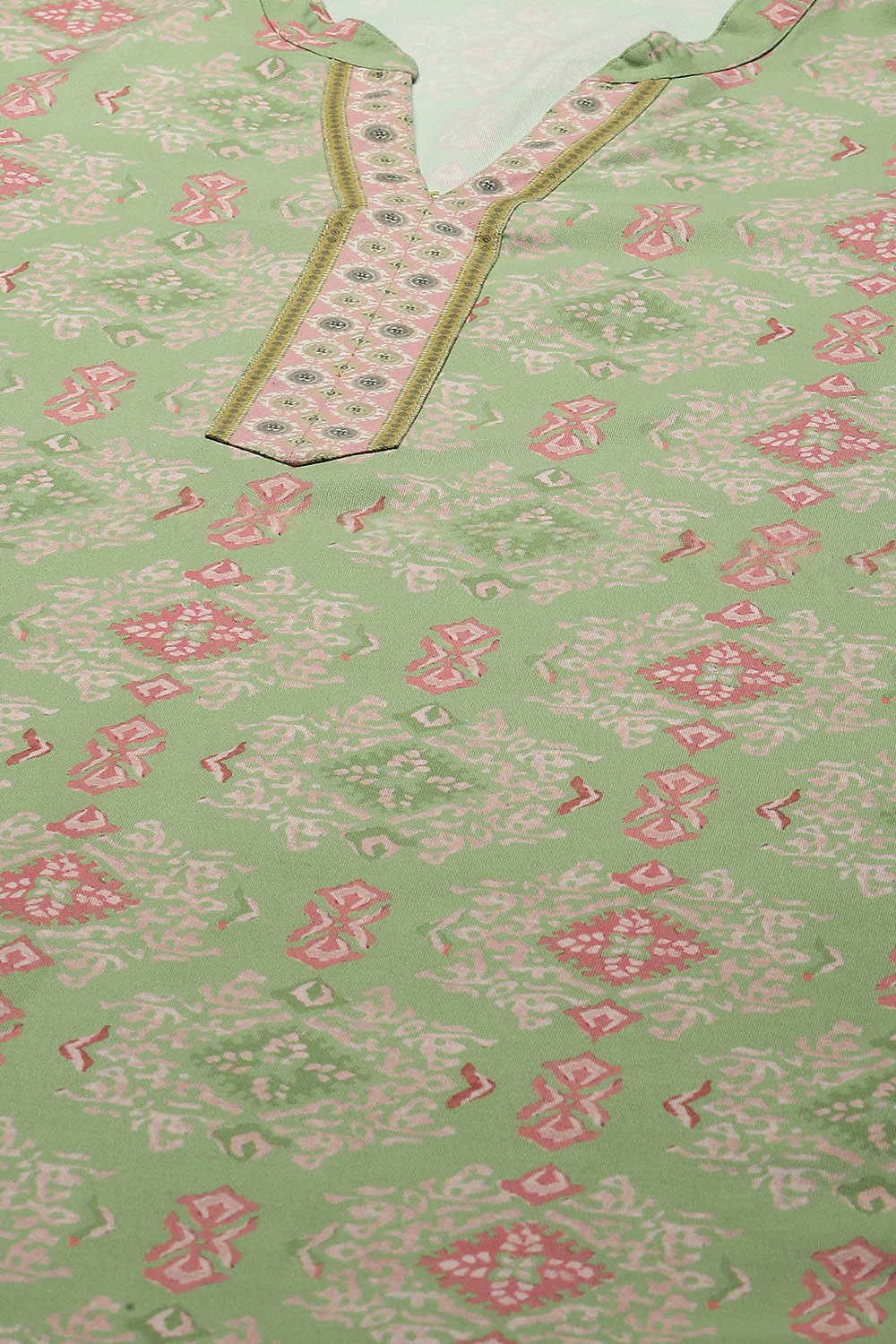 Green LIVA Straight Printed Kurta image number 1