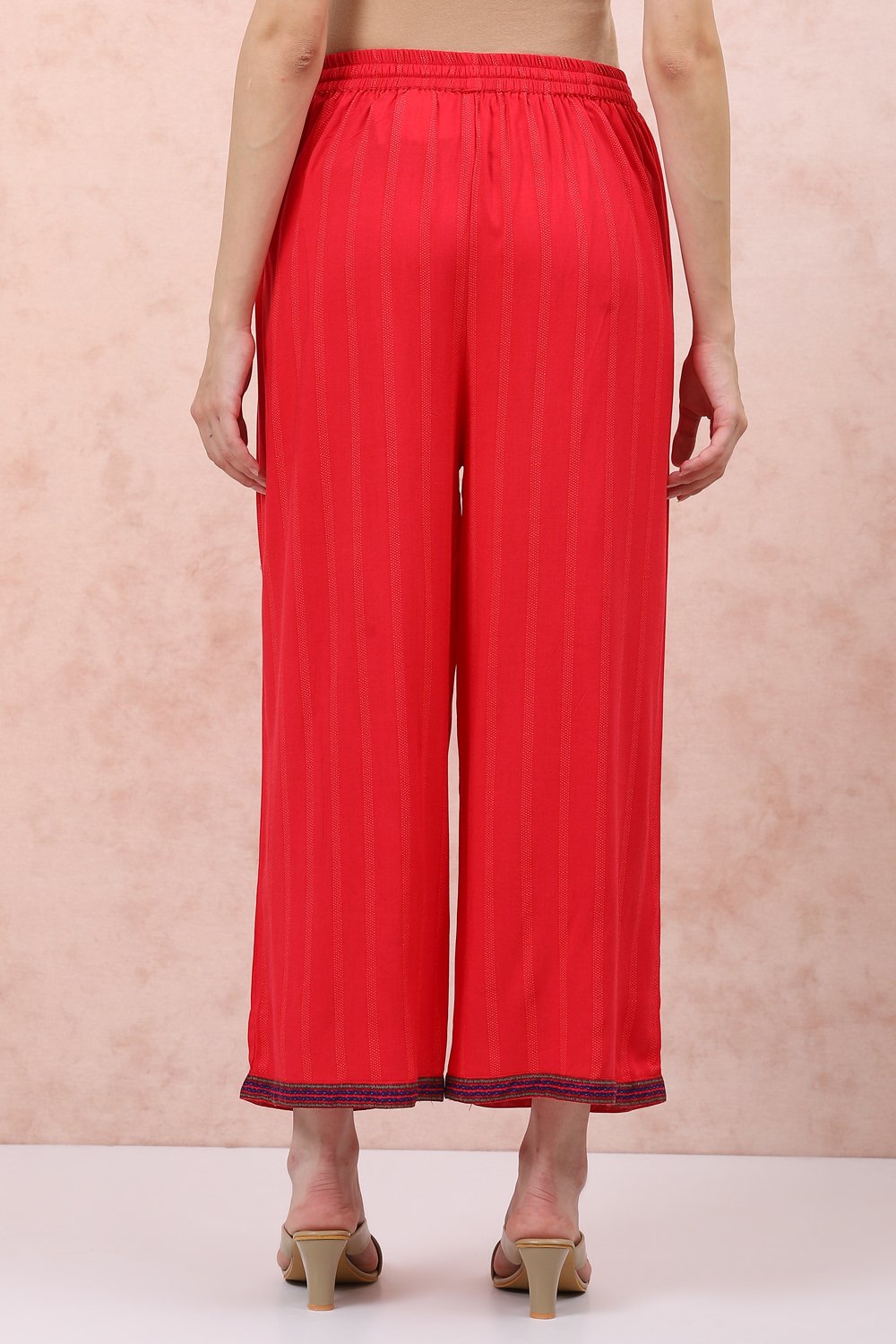 Red LIVA Palazzo Pants image number 4