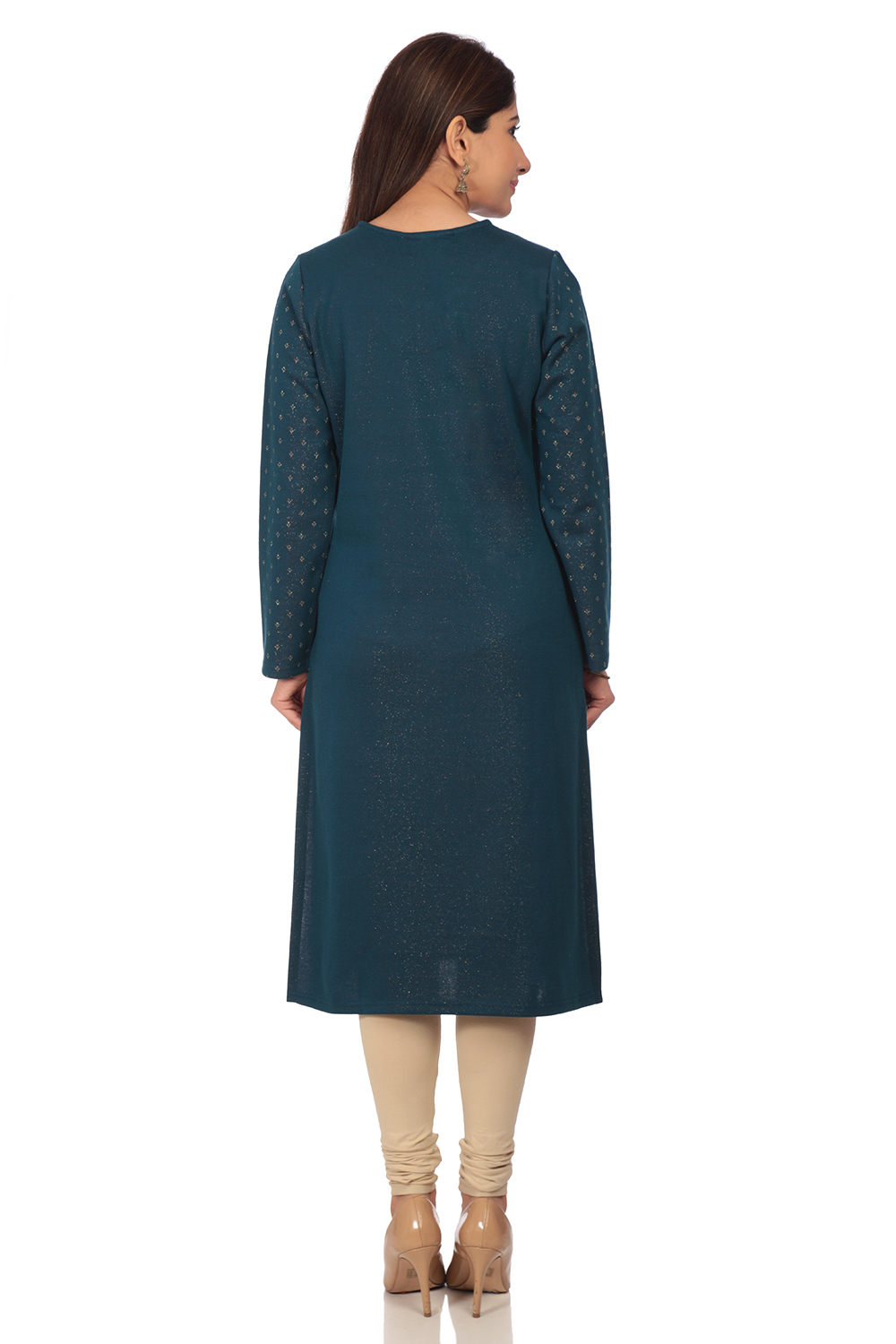Teal Blue Straight Poly Cotton Kurta image number 4