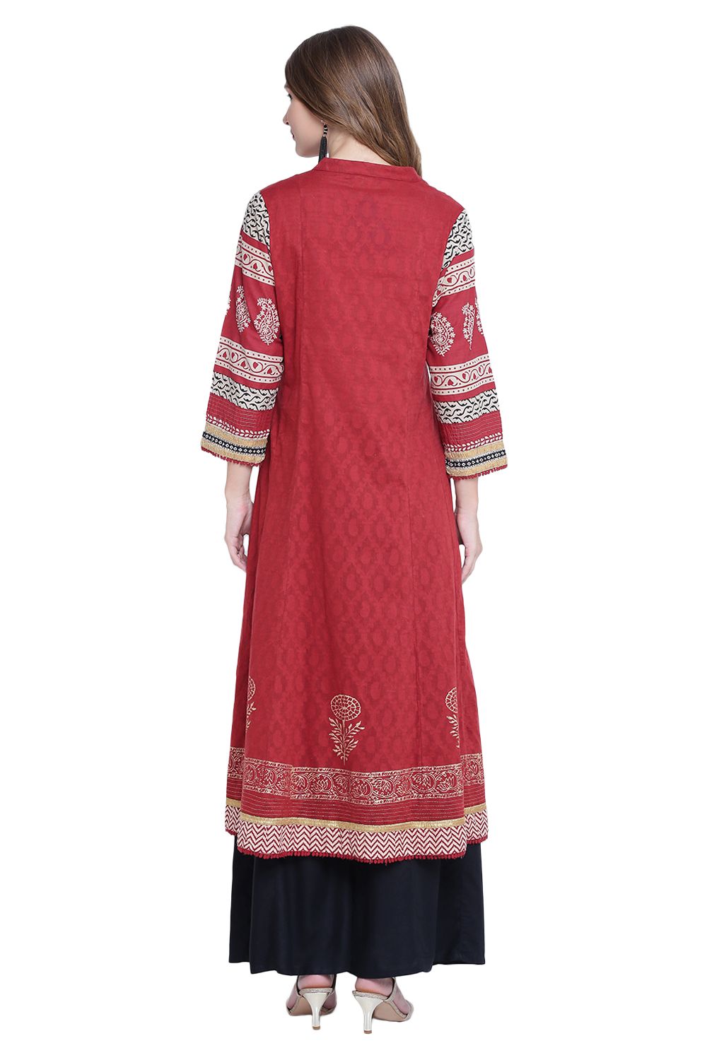 Maroon Kalidar Cotton Kurta image number 4