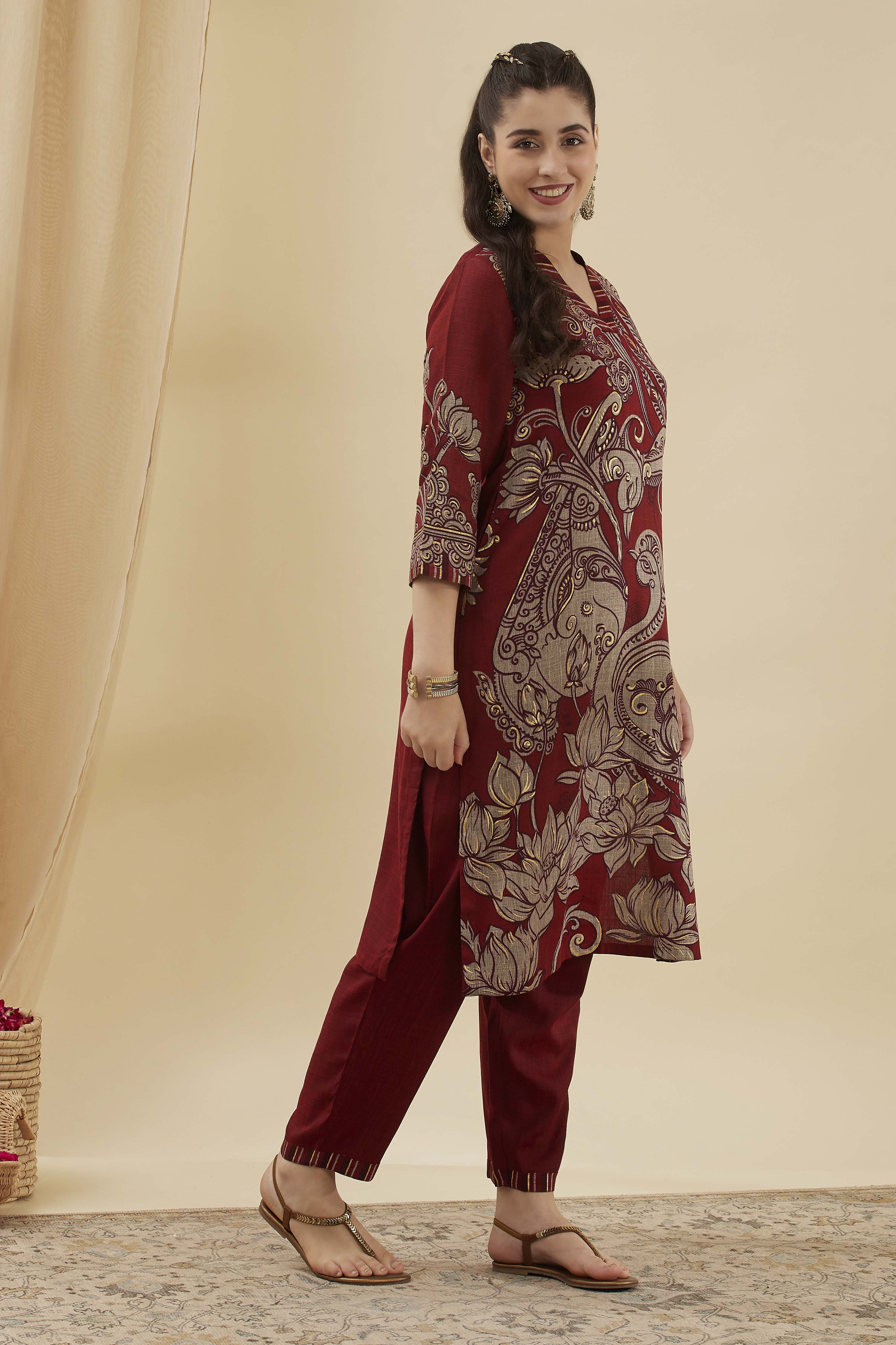 Blue Viscose Blend Straight Printed Kurta Pants Set image number 4