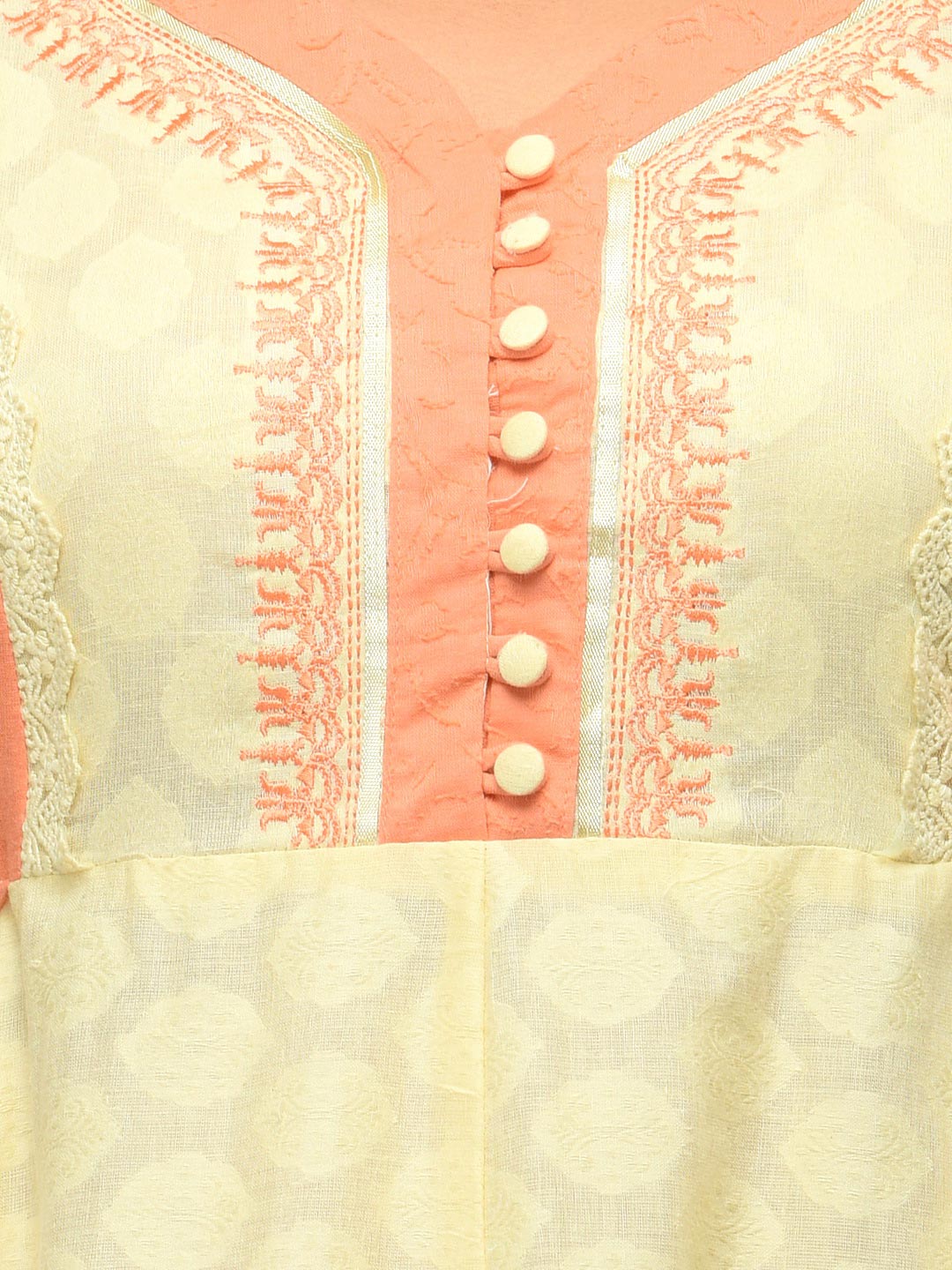 Cream Cotton Flared Kurta image number 4