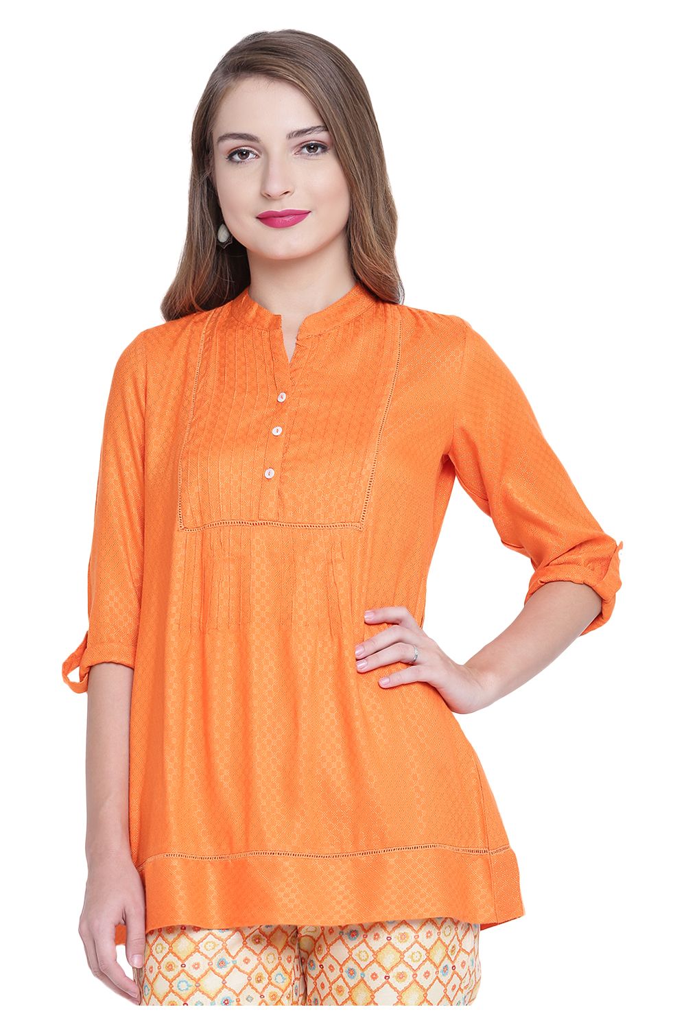 Orange A-Line Viscose Indie Top image number 0