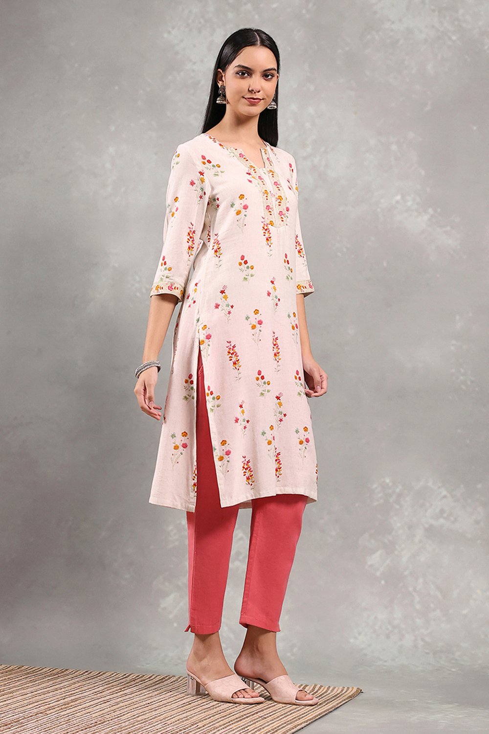 Natural Viscose Rayon Printed Straight Kurta image number 4