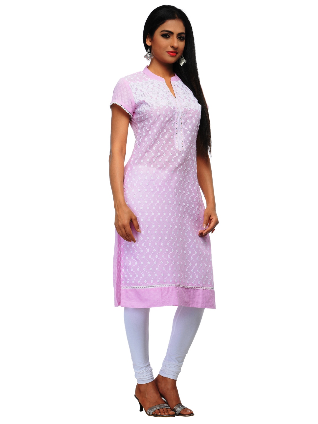 Light Pink Cotton Straight Kurta image number 1