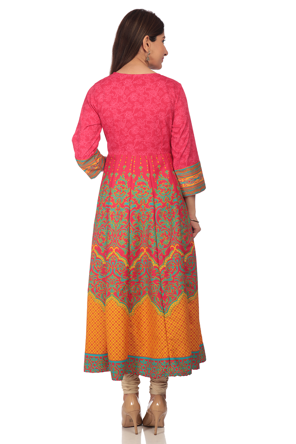 Pink Kalidar Poly Cotton Kurta image number 4