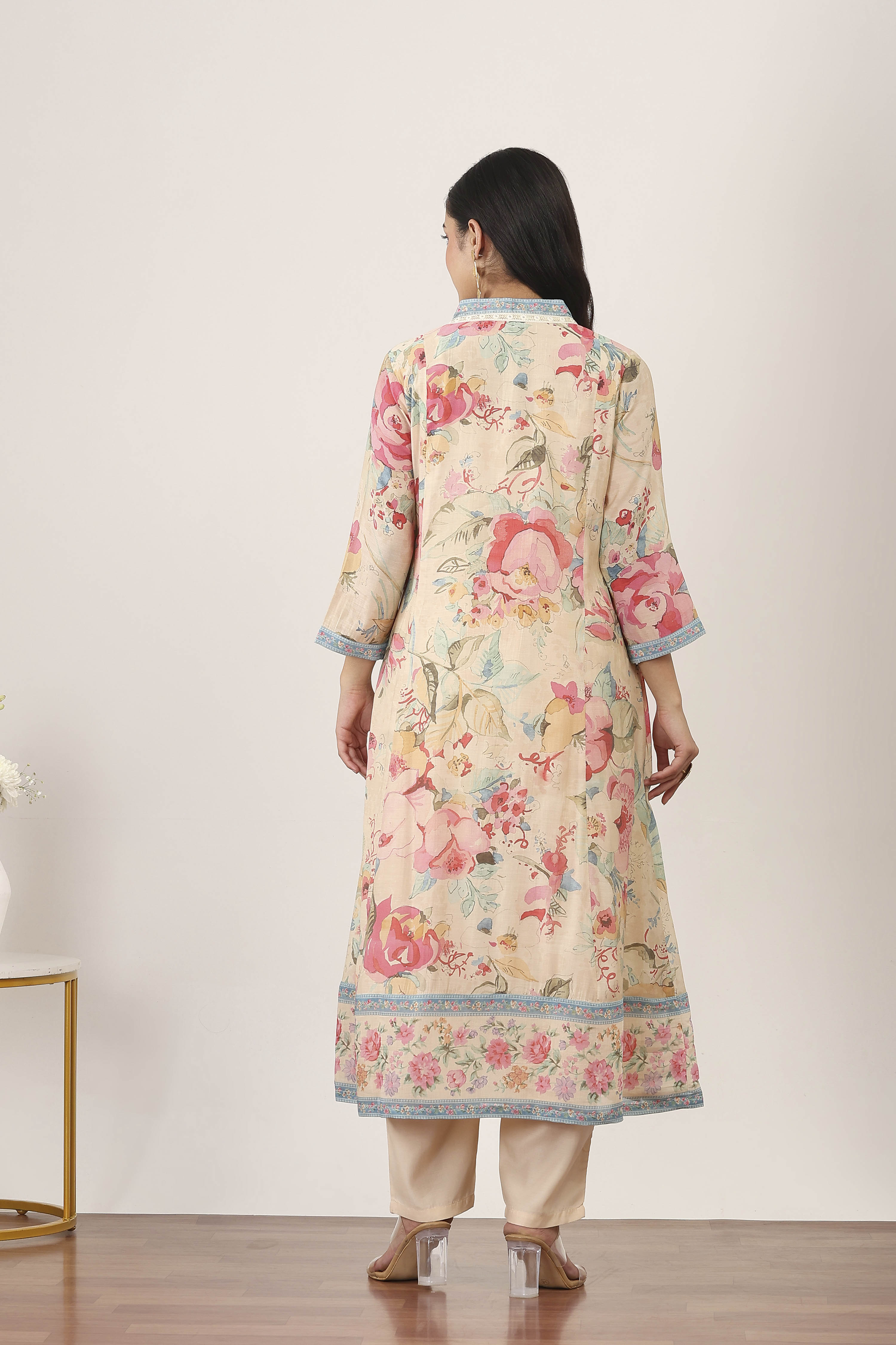 White Viscose Polyester Kalidar Suit Sets image number 4