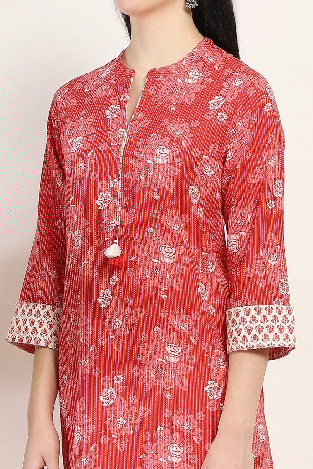 Red Cotton Straight SET image number 1