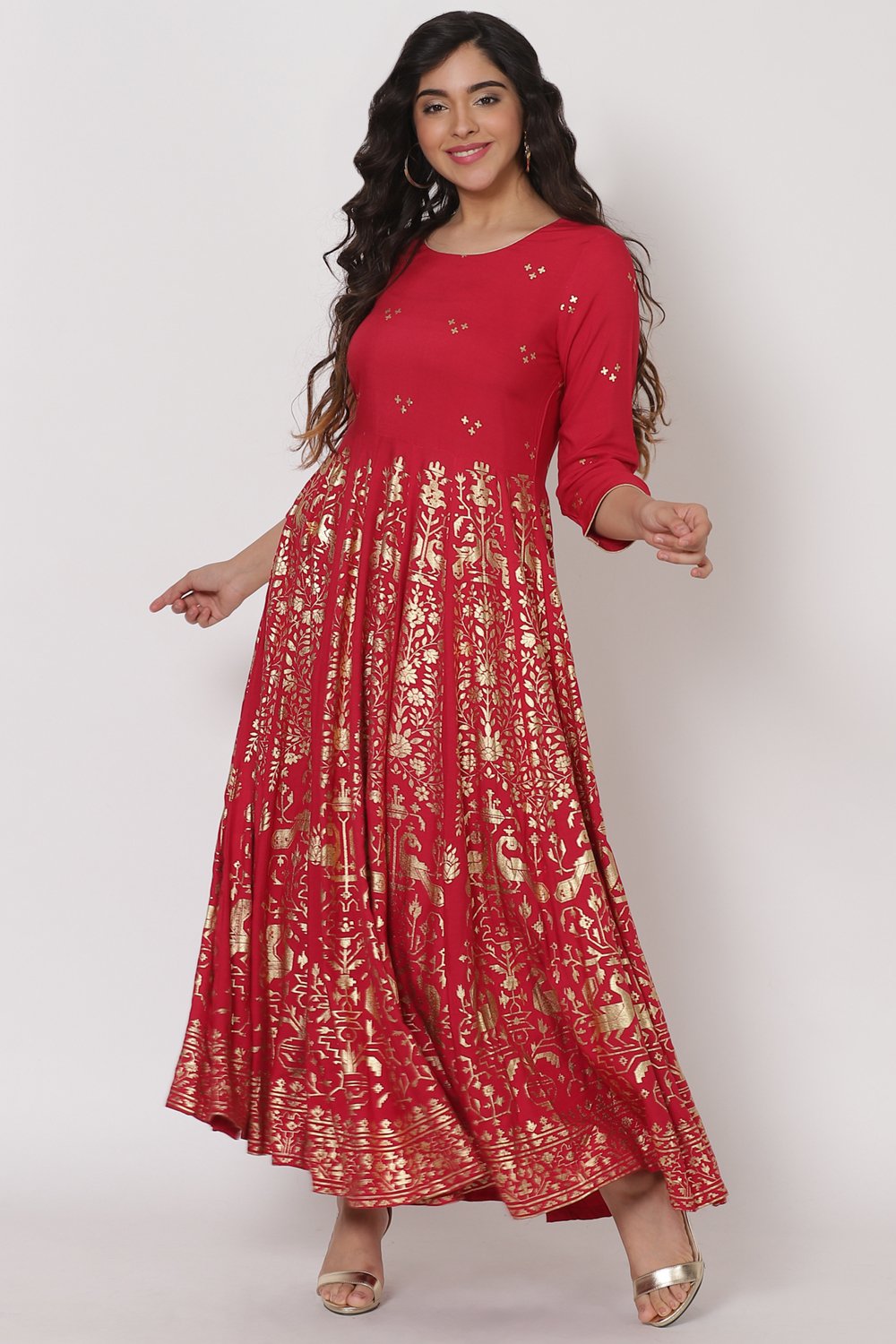 Pink Viscose And Rayon Kalidar Dress image number 4