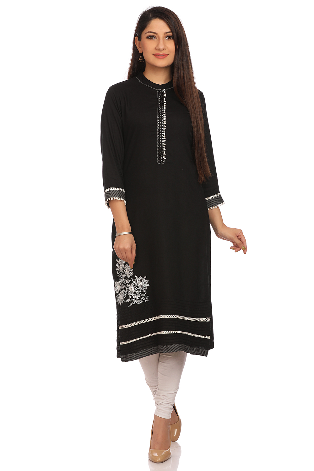 Black Straight Cotton Kurta image number 0