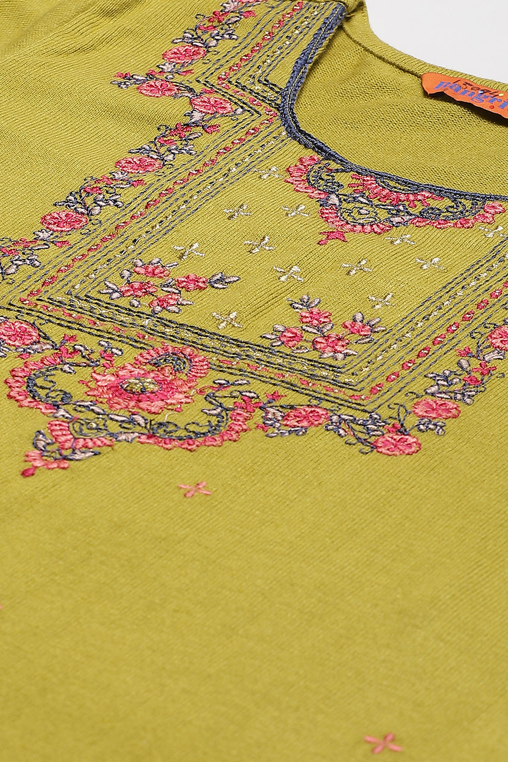 Olive Green Acrylic Straight Kurta image number 1