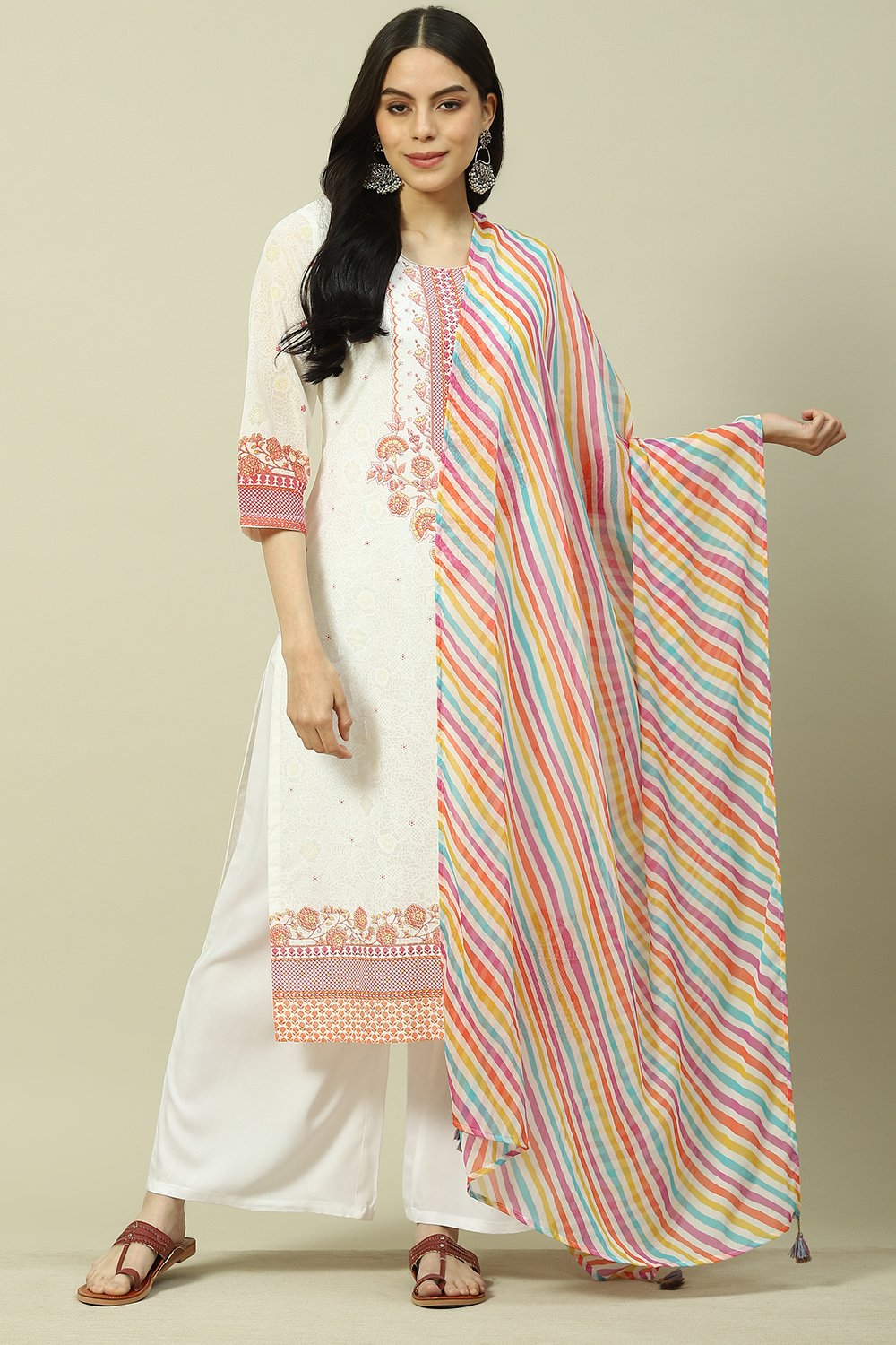 Multicolor Cotton Blend Woven Dupatta image number 0