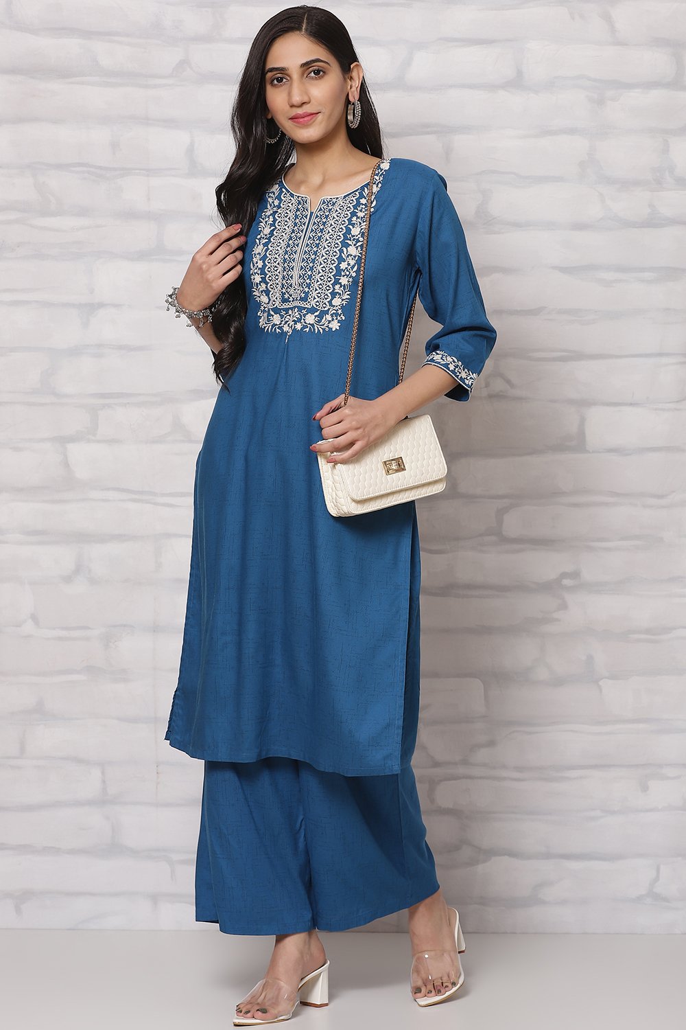 Blue LIVA Kurta Set image number 6