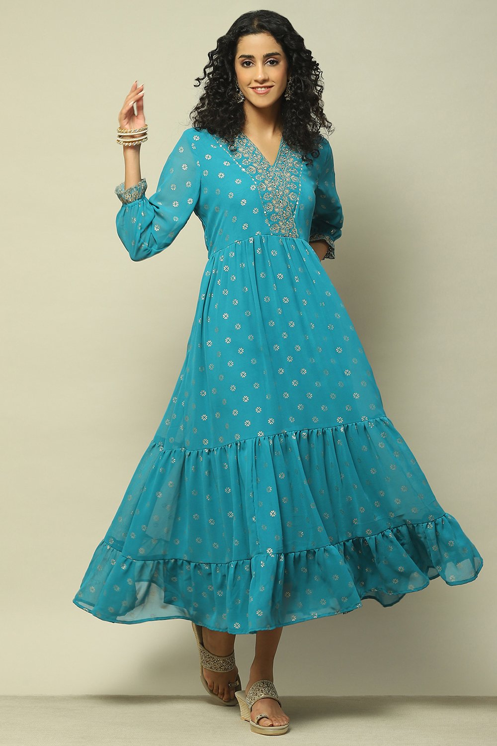 Blue Polyester Printed Dress image number 0