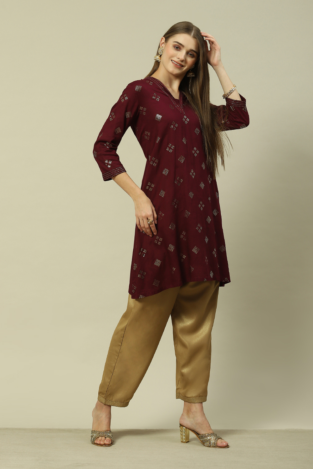 Purple LIVA Straight Printed Kurta image number 3