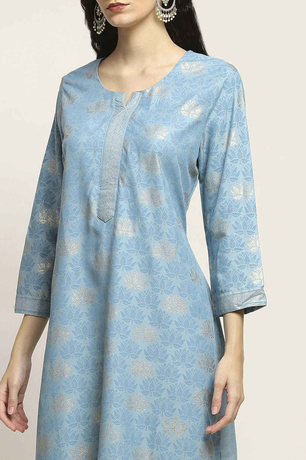 Blue Viscose Rayon Printed Straight Kurta image number 1